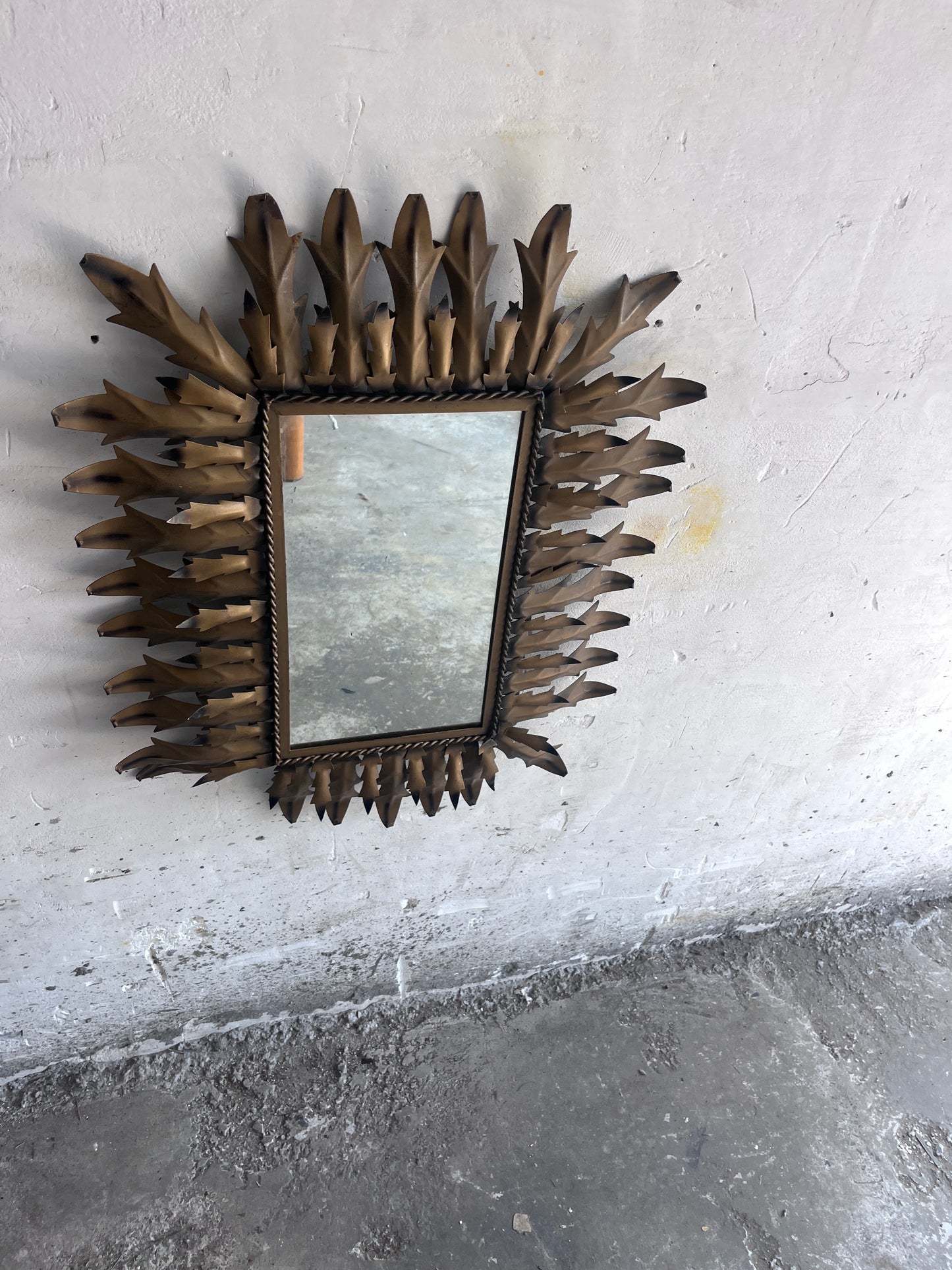 Brutalist Wrought Iron Sunburst Mirror, 1960s