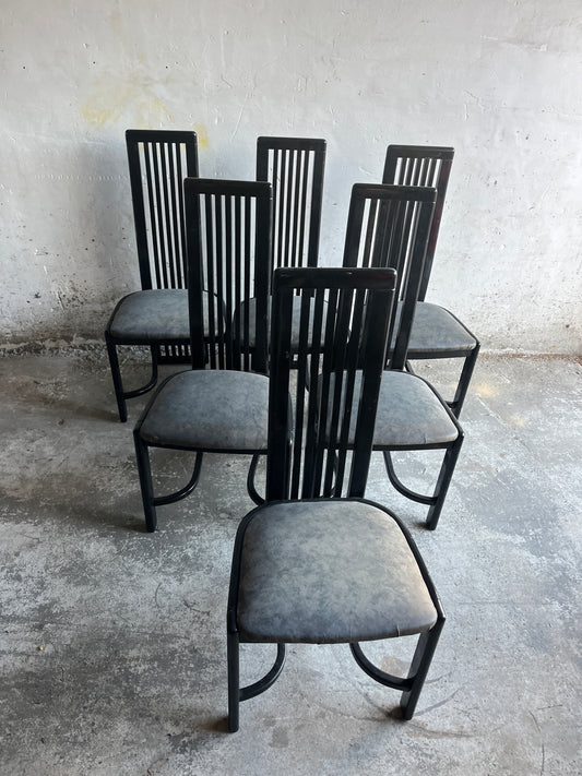 Set of 6 Black Vintage Dining Chairs