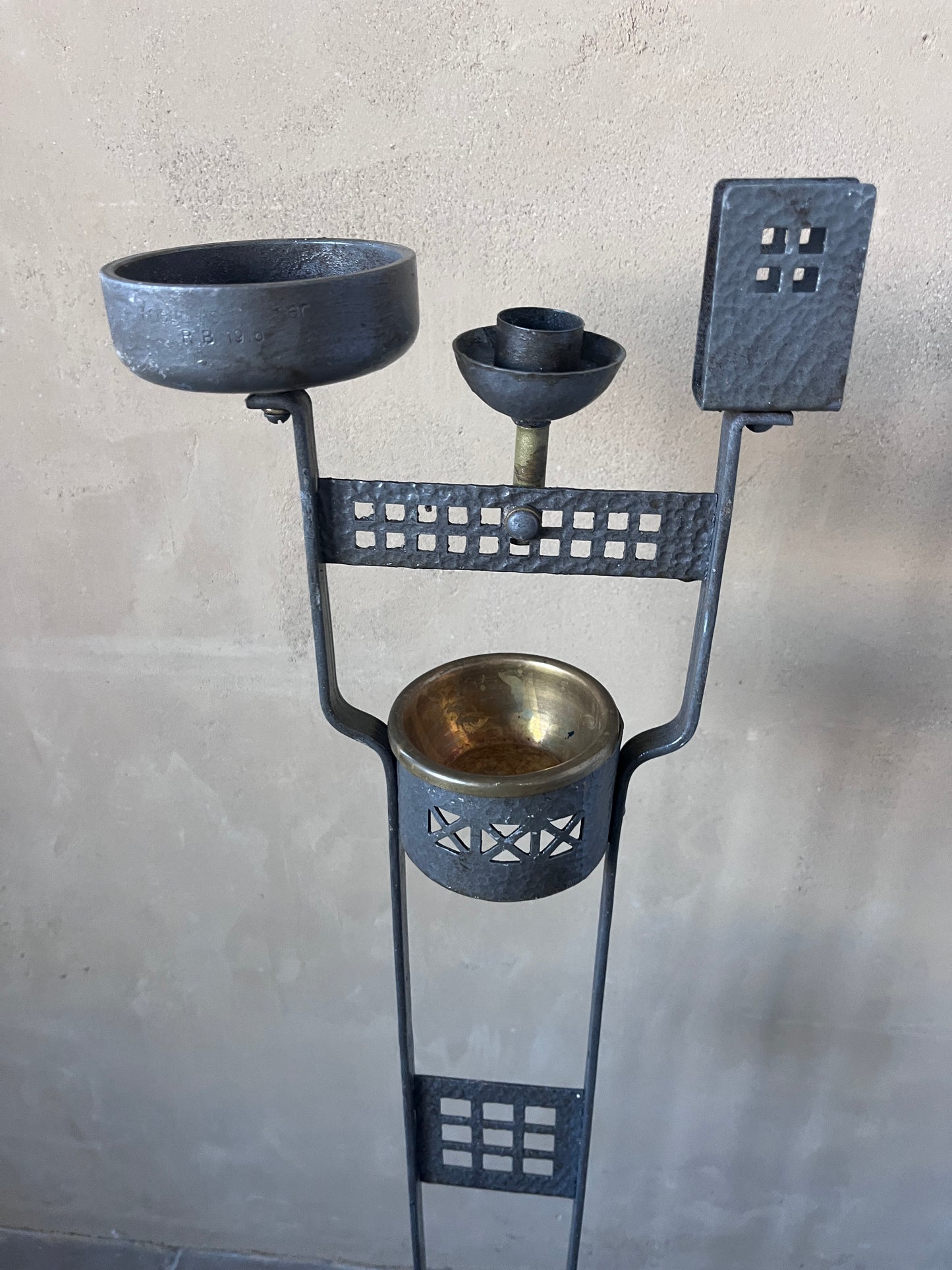 German Arts & Crafts Wrought-Iron Smoking Stand, 1916
