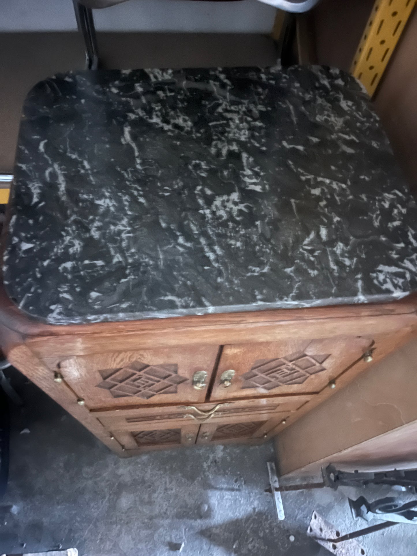 French Art Deco Oak Cabinet with Marble Top, circa 1930