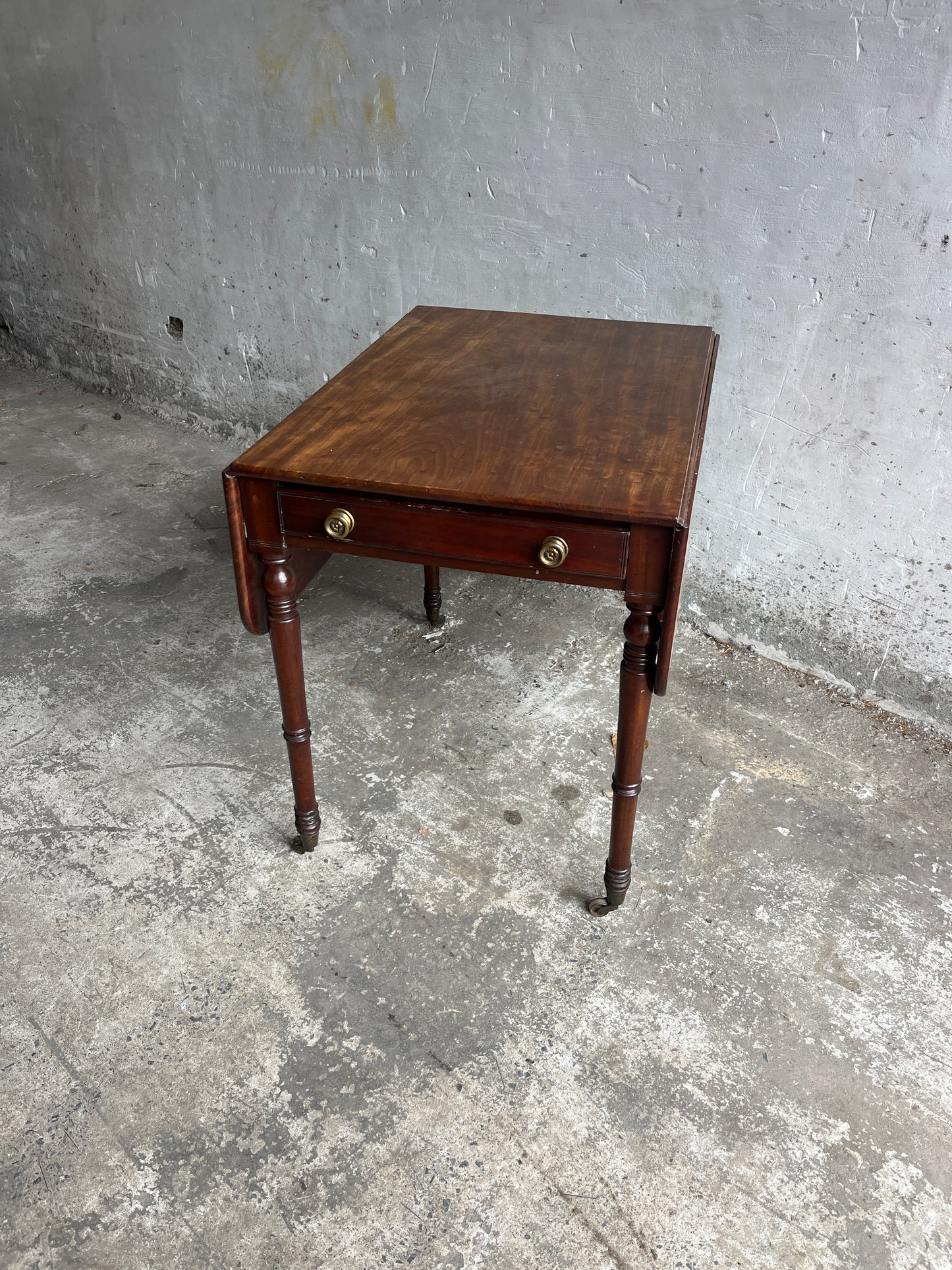 Antique Drop-Leaf Side Table on Castors