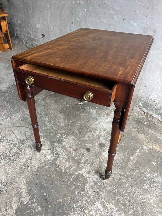 Antique Drop-Leaf Side Table on Castors