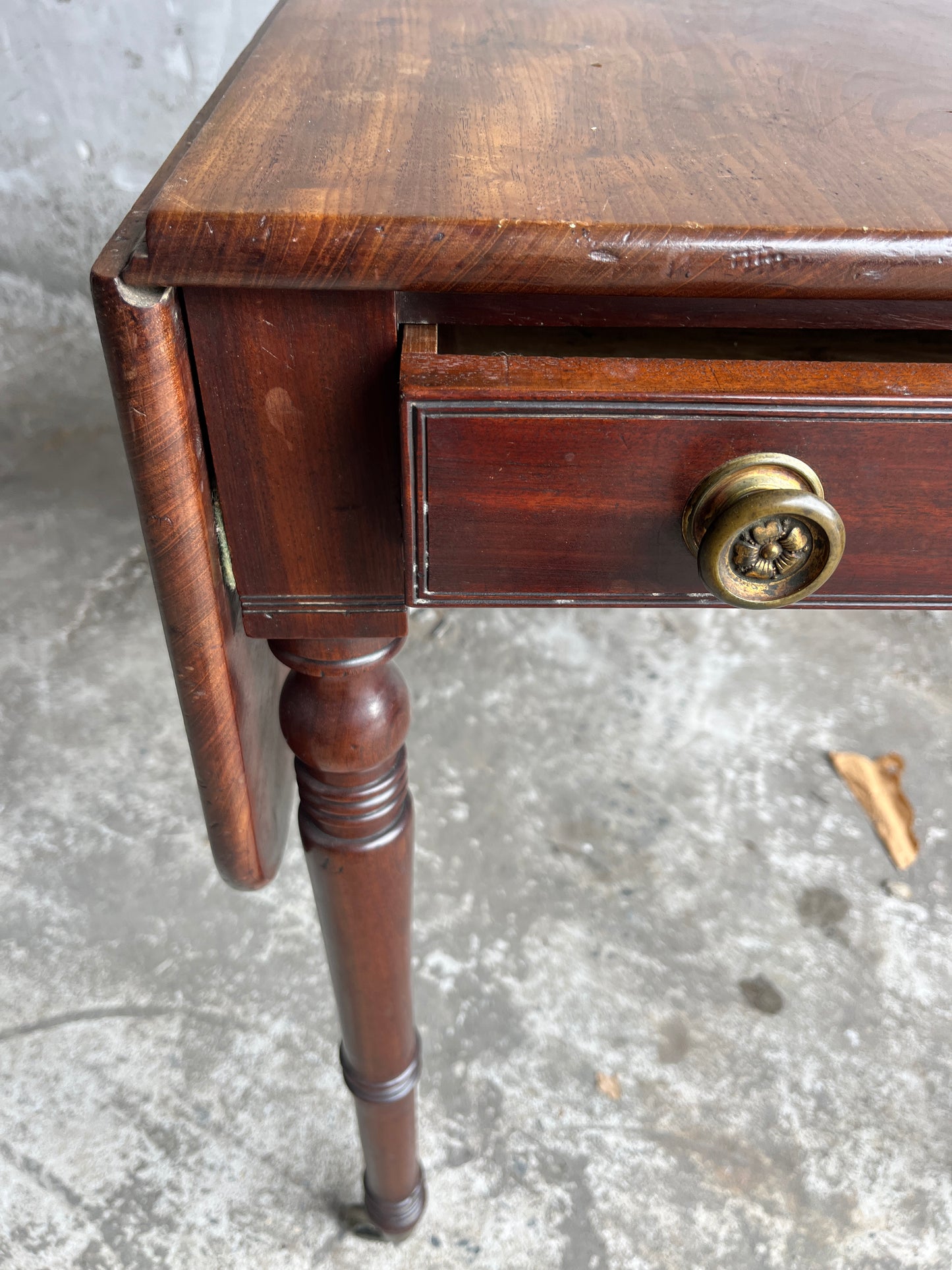Antique Drop-Leaf Side Table on Castors