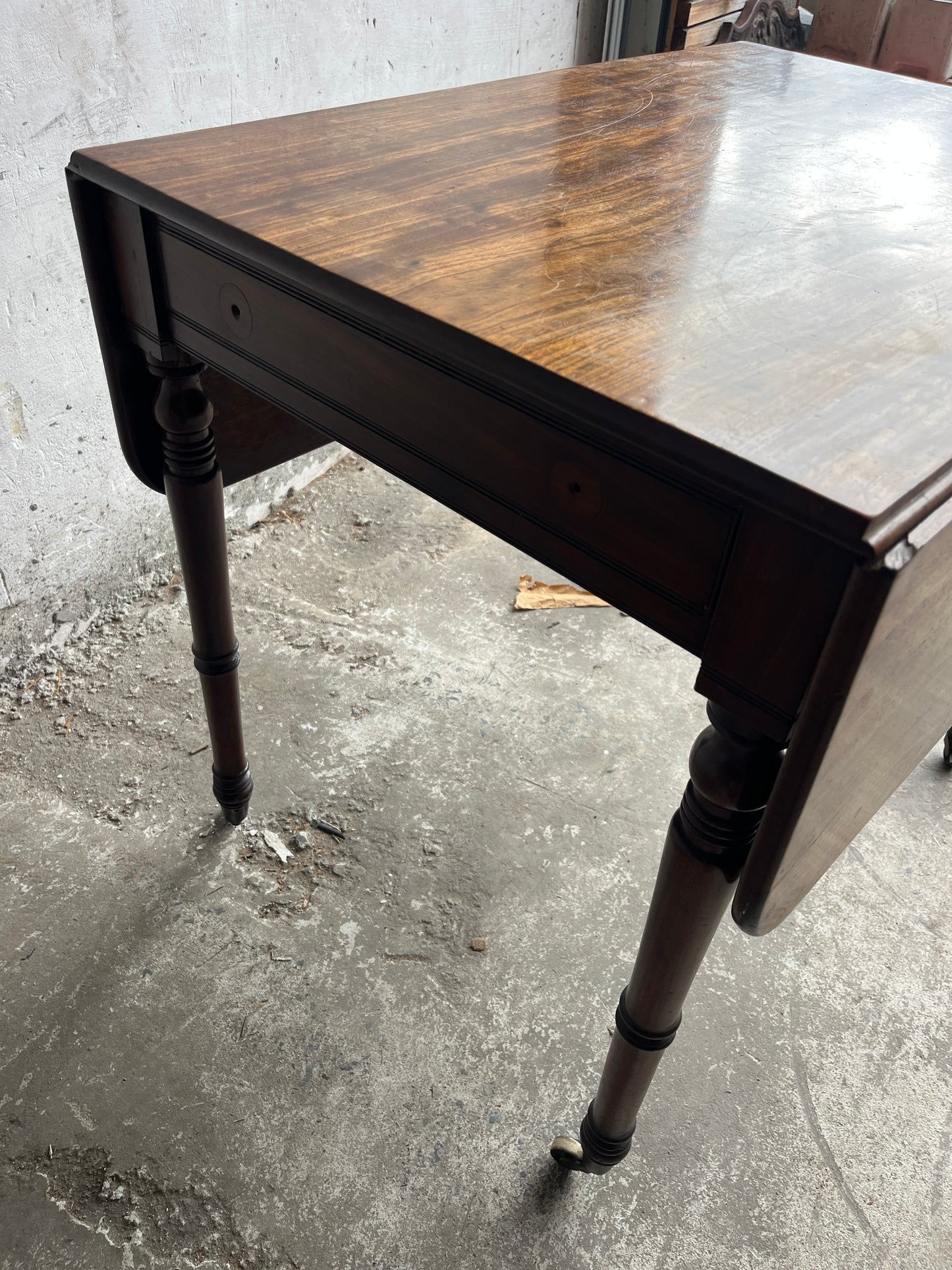 Antique Drop-Leaf Side Table on Castors