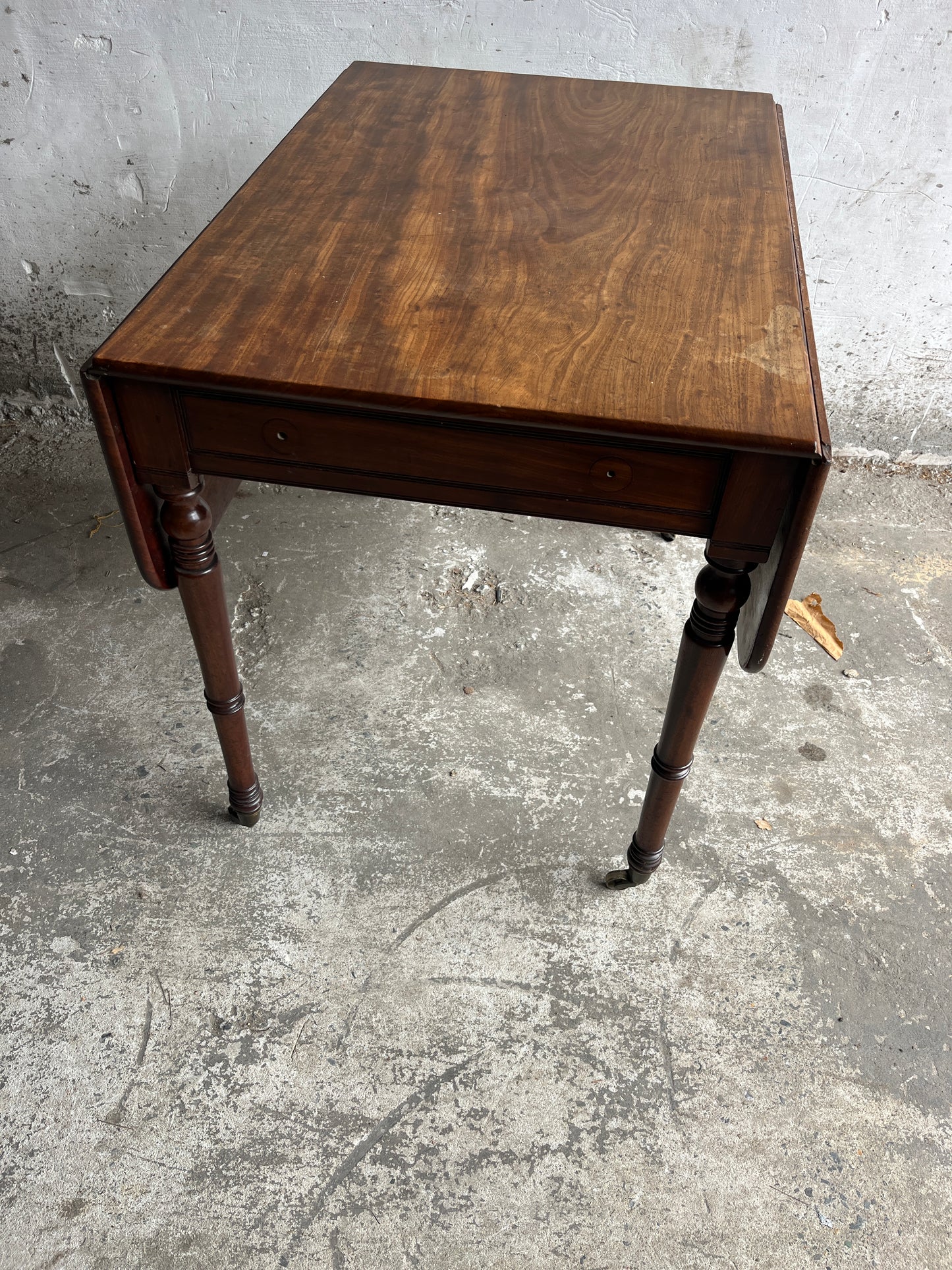 Antique Drop-Leaf Side Table on Castors