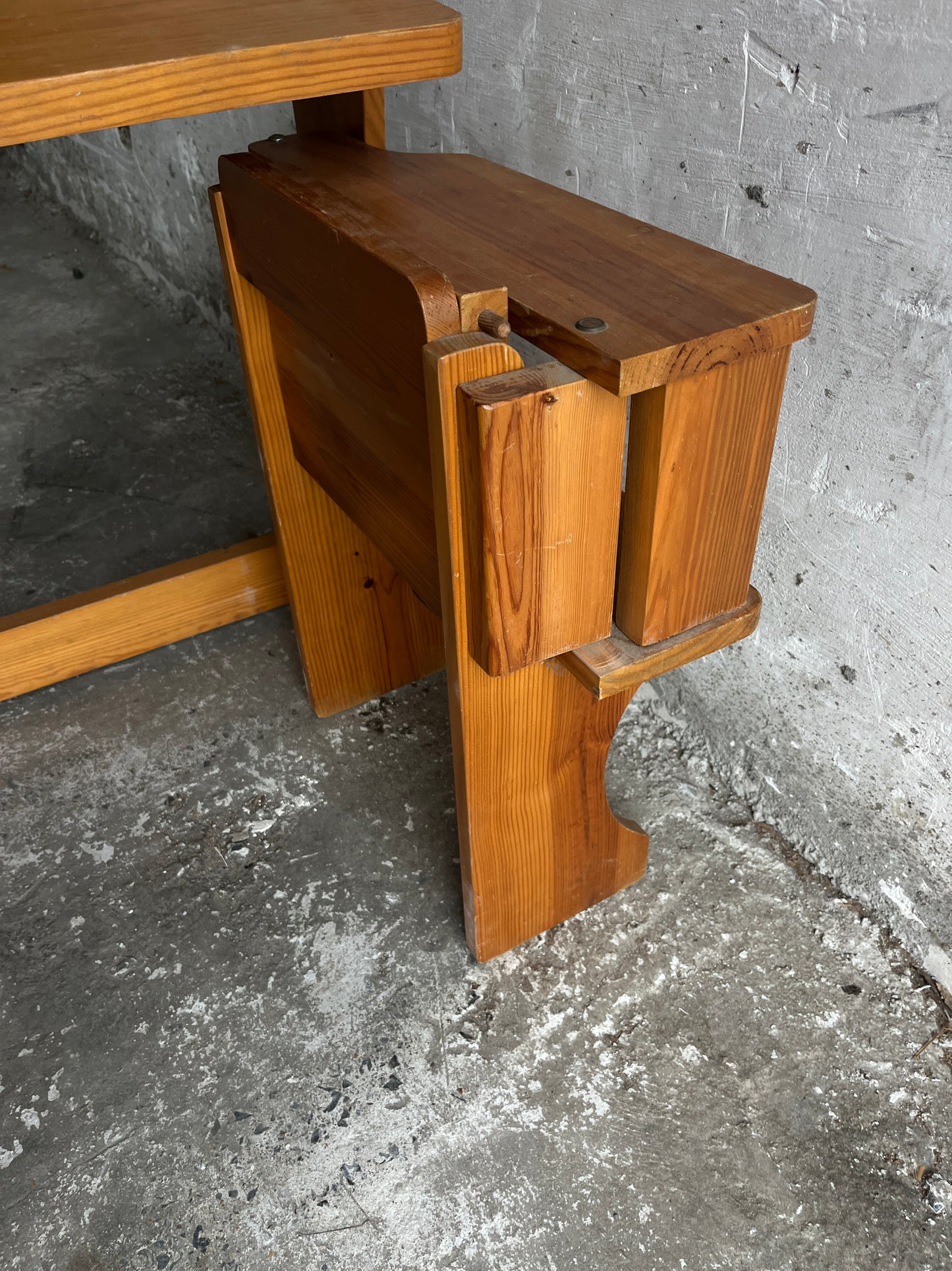 Vintage Folding Wooden School Desk with Bench – 1960s