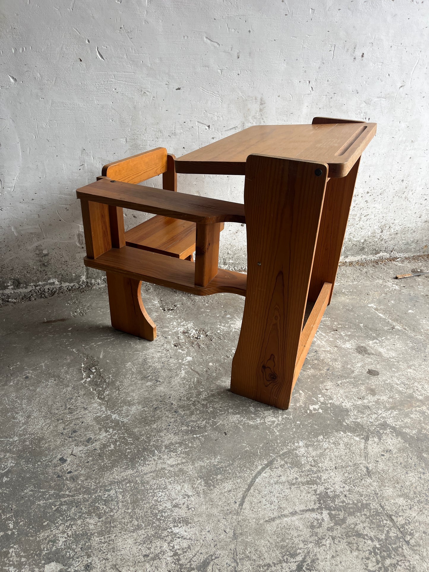 Vintage Folding Wooden School Desk with Bench – 1960s