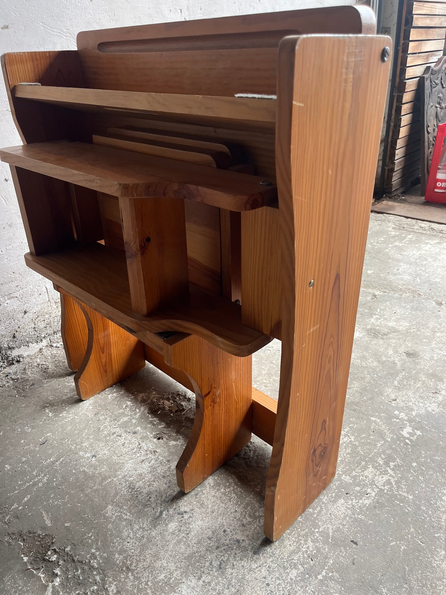 Vintage Folding Wooden School Desk with Bench – 1960s
