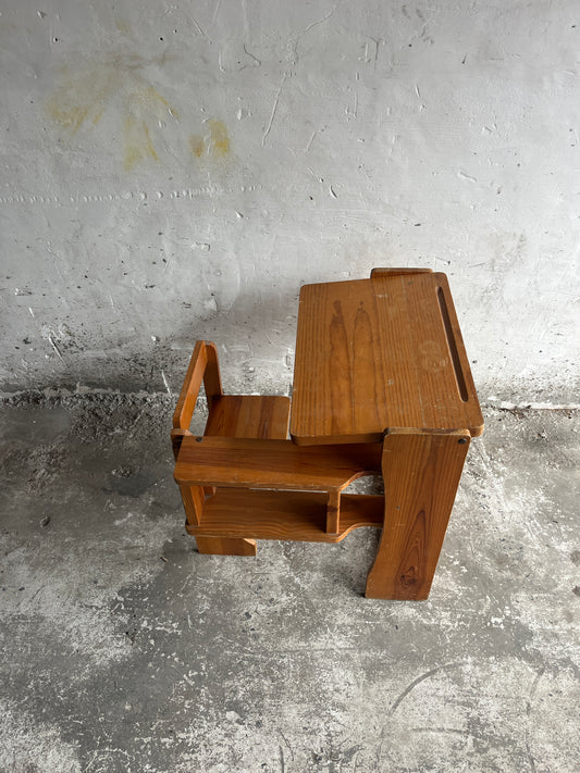 Vintage Folding Wooden School Desk with Bench – 1960s