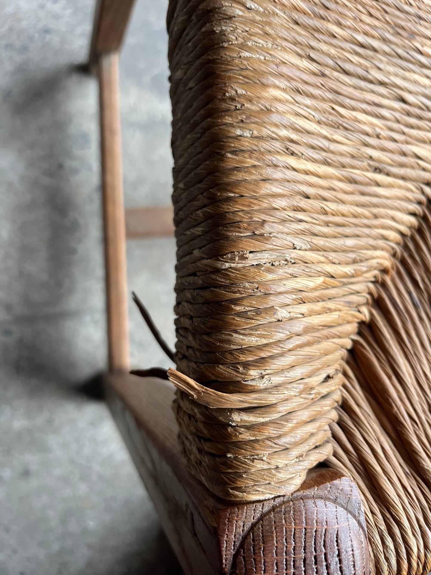Set of 6 Carved Oak Rush Seat Chairs – 1950s