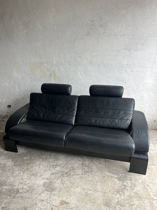 Nelo Kroken 2-Seater Sofa Black Leather 1970s