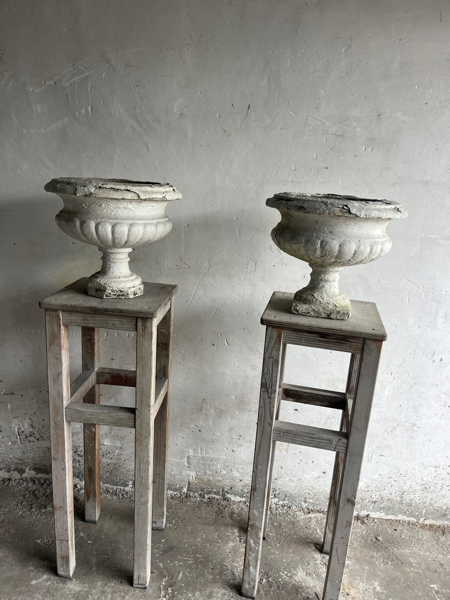 Pair of Antique Cast Stone Garden Urns