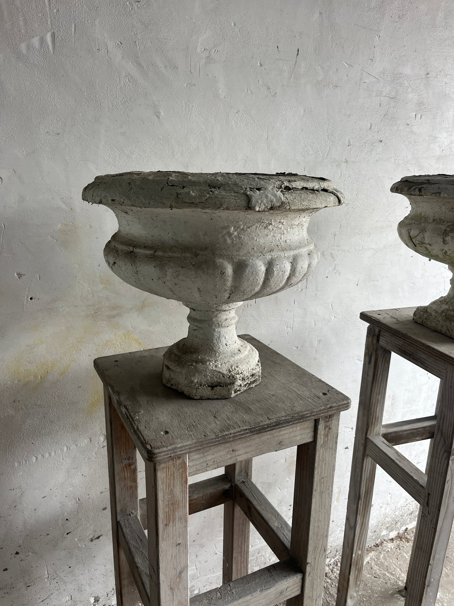 Pair of Antique Cast Stone Garden Urns