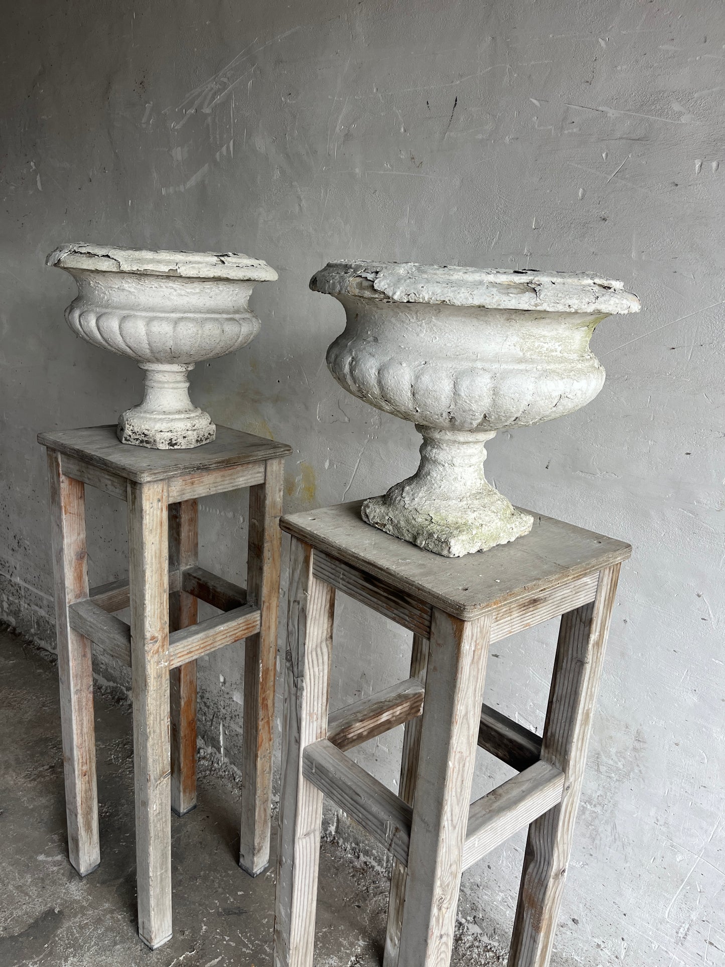 Pair of Antique Cast Stone Garden Urns