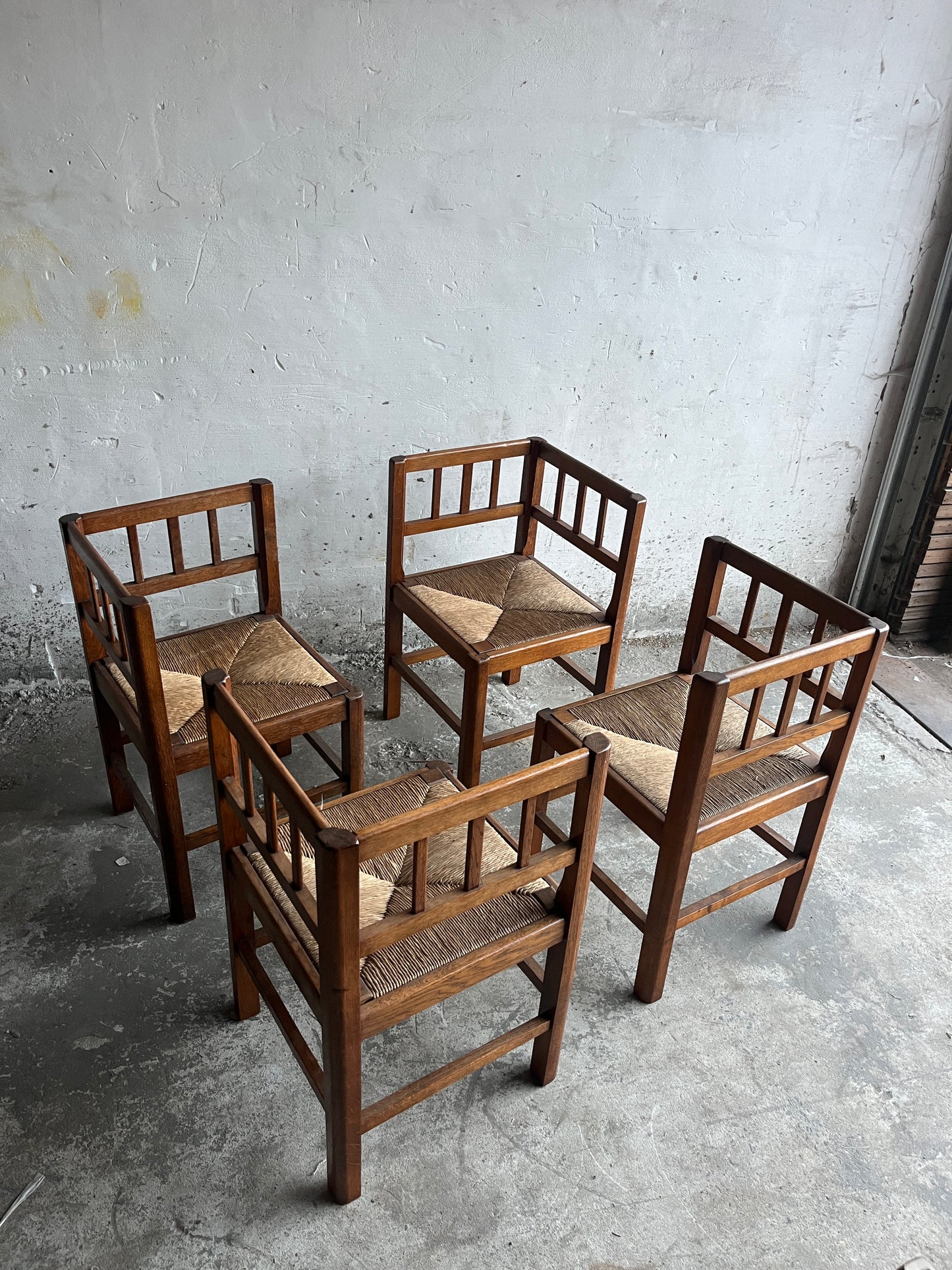 Set of 4 Brutalist Oak Armchairs, 1950s