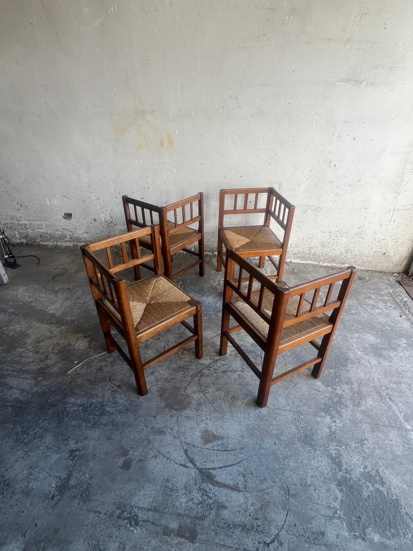 Set of 4 Brutalist Oak Armchairs, 1950s