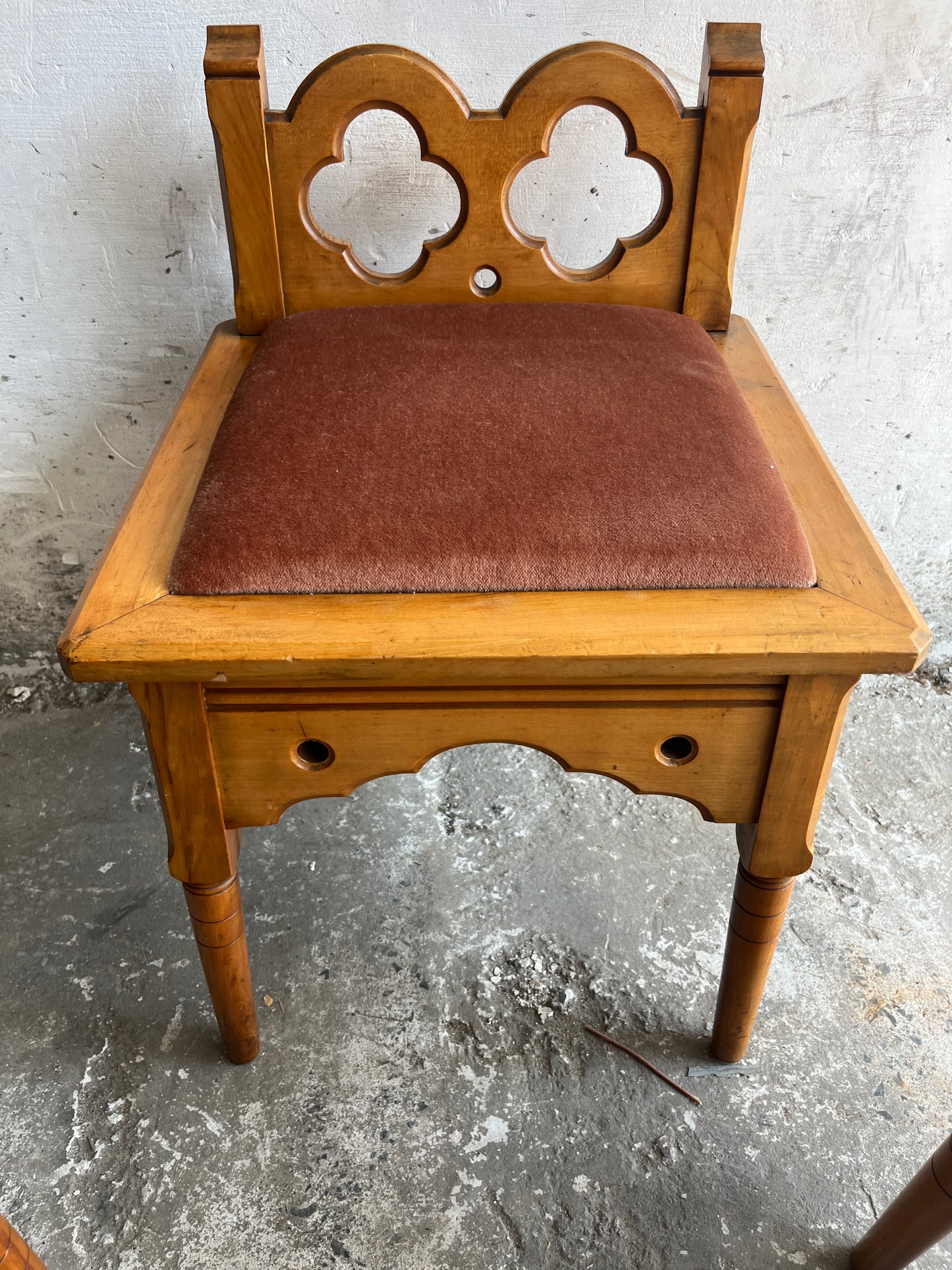Set of 3 Rustic Gothic Revival Stools, 1970s