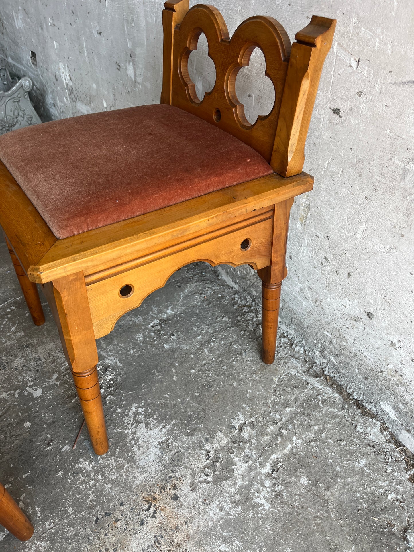 Set of 3 Rustic Gothic Revival Stools, 1970s