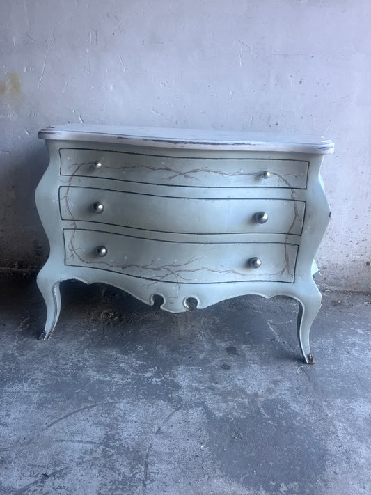 Hand-Painted Rococo Style Chest of Drawers with Distressed Finish