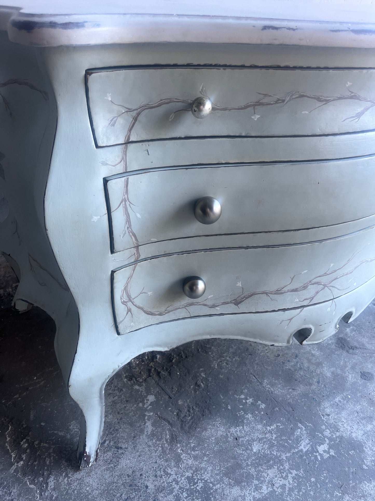 Hand-Painted Rococo Style Chest of Drawers with Distressed Finish