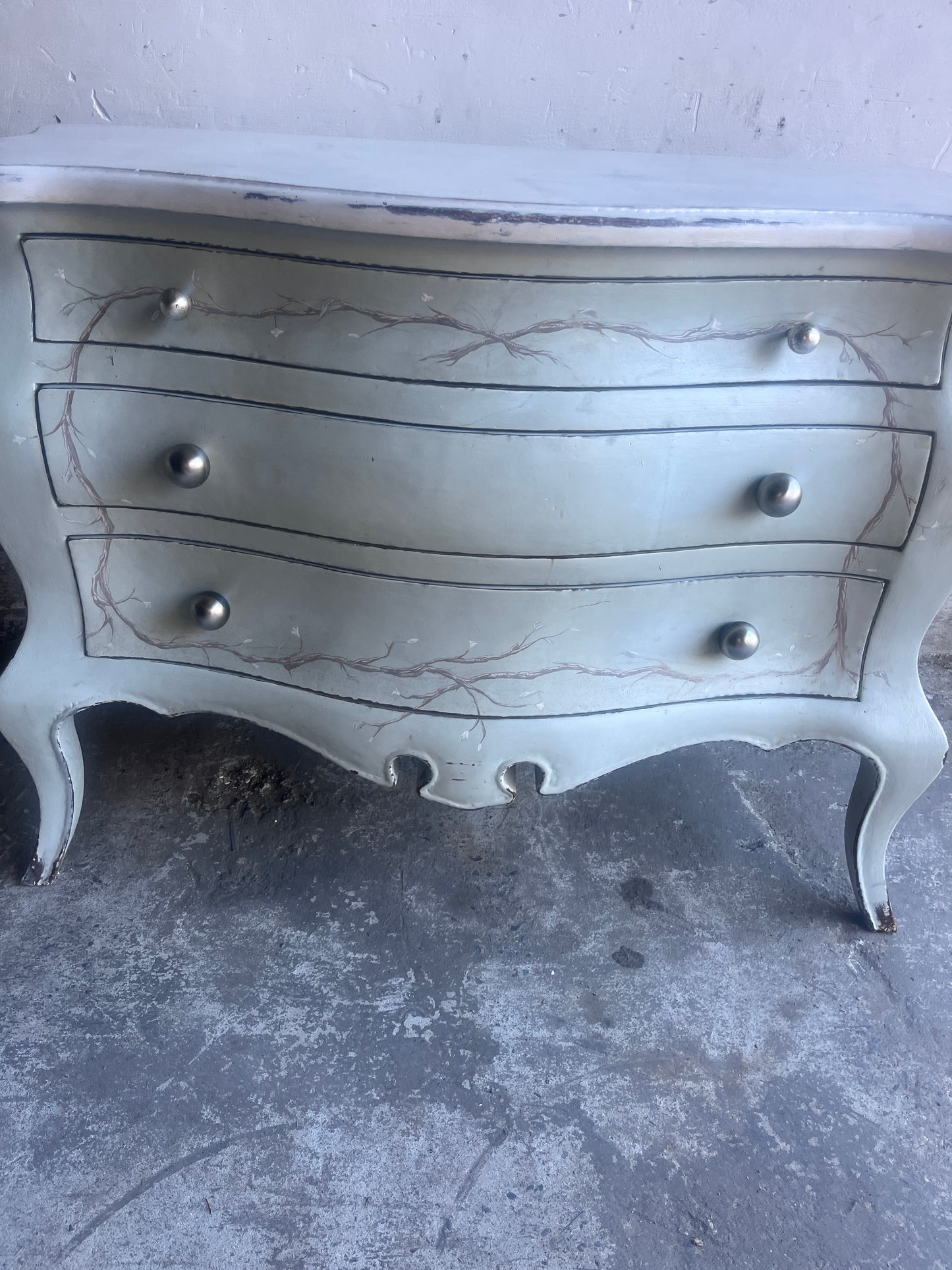Hand-Painted Rococo Style Chest of Drawers with Distressed Finish