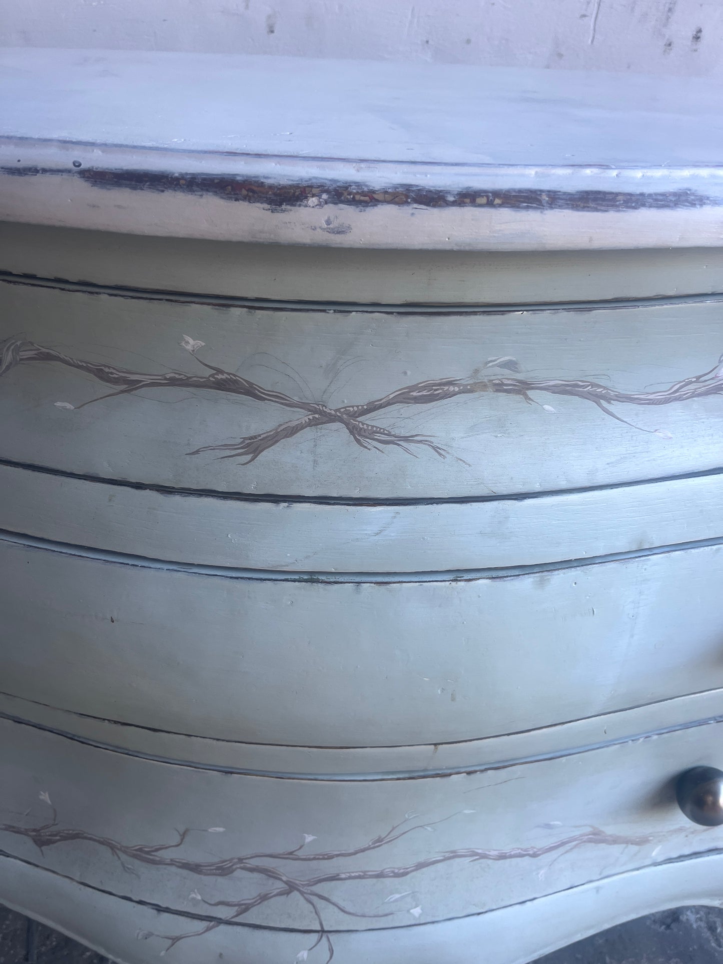 Hand-Painted Rococo Style Chest of Drawers with Distressed Finish