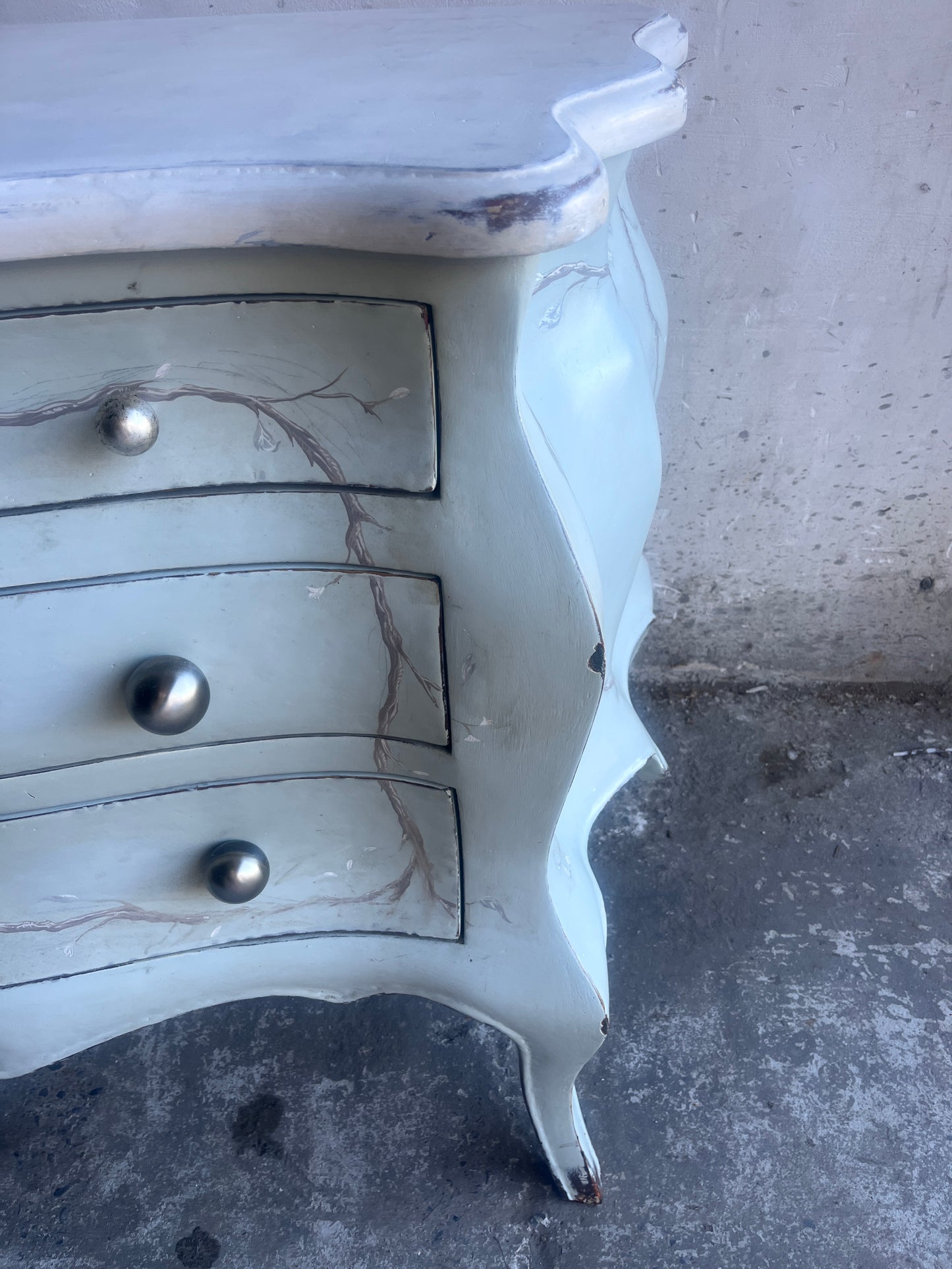 Hand-Painted Rococo Style Chest of Drawers with Distressed Finish