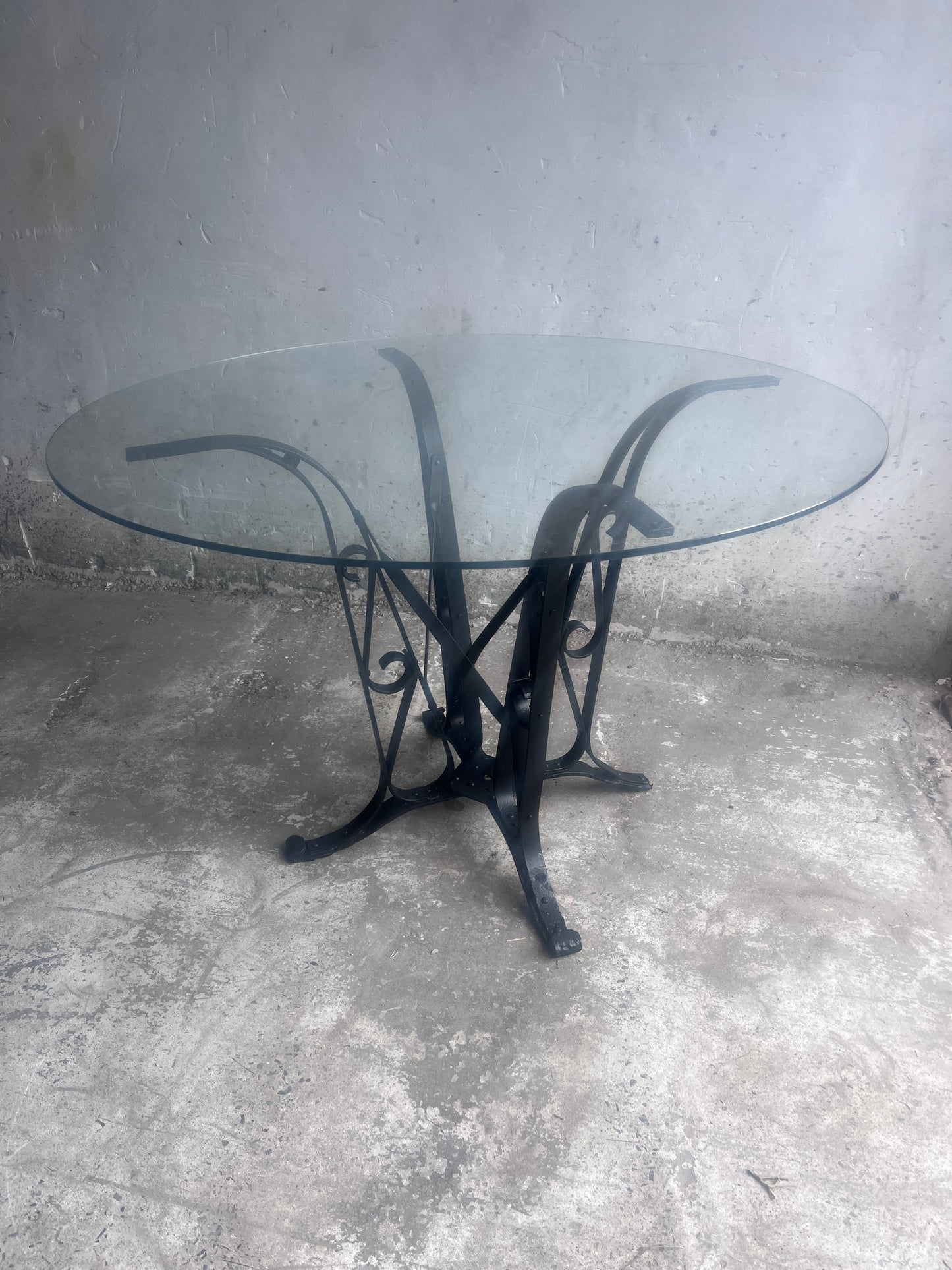 French Art Deco Wrought-Iron and Glass Dining Table, circa 1930