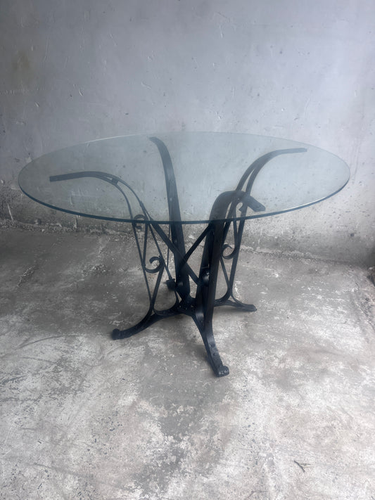 French Art Deco Wrought-Iron and Glass Dining Table, circa 1930
