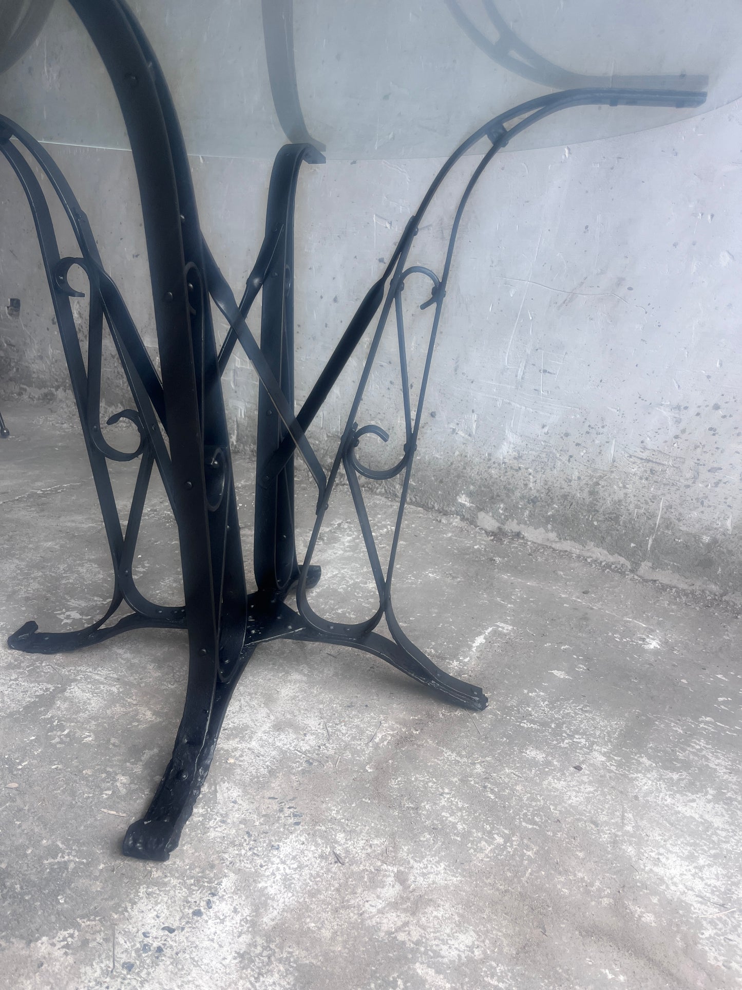 French Art Deco Wrought-Iron and Glass Dining Table, circa 1930