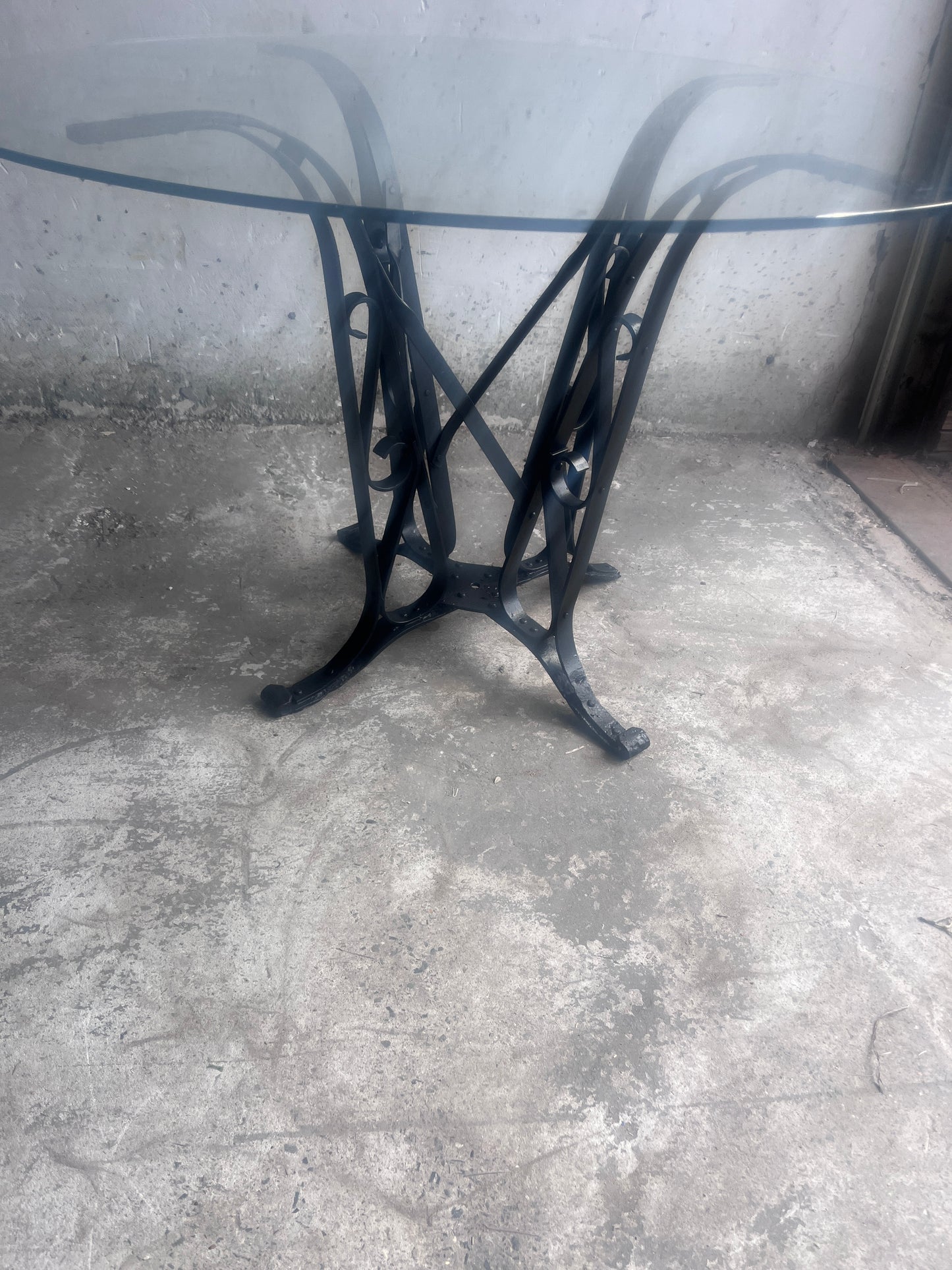 French Art Deco Wrought-Iron and Glass Dining Table, circa 1930