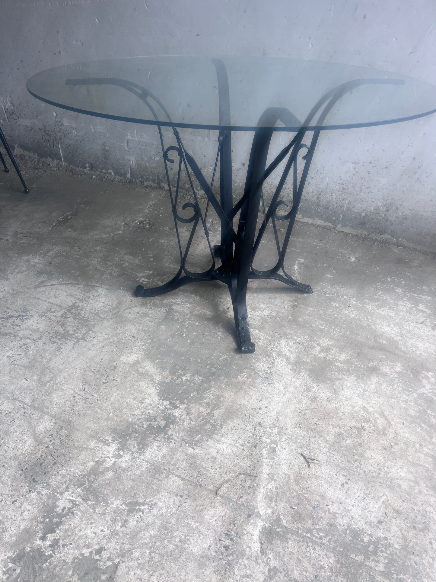 French Art Deco Wrought-Iron and Glass Dining Table, circa 1930