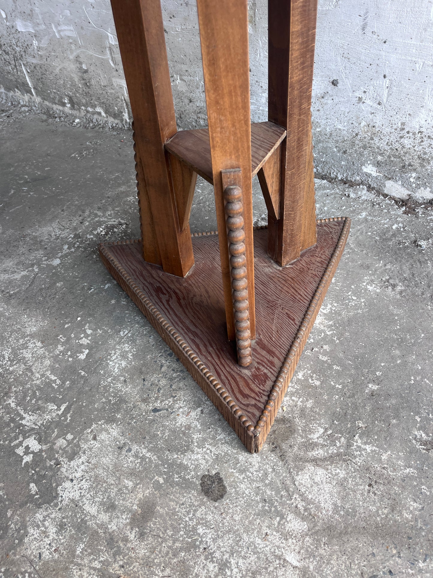 Art Nouveau Carved Wood Triangular Side Table, France, circa 1915