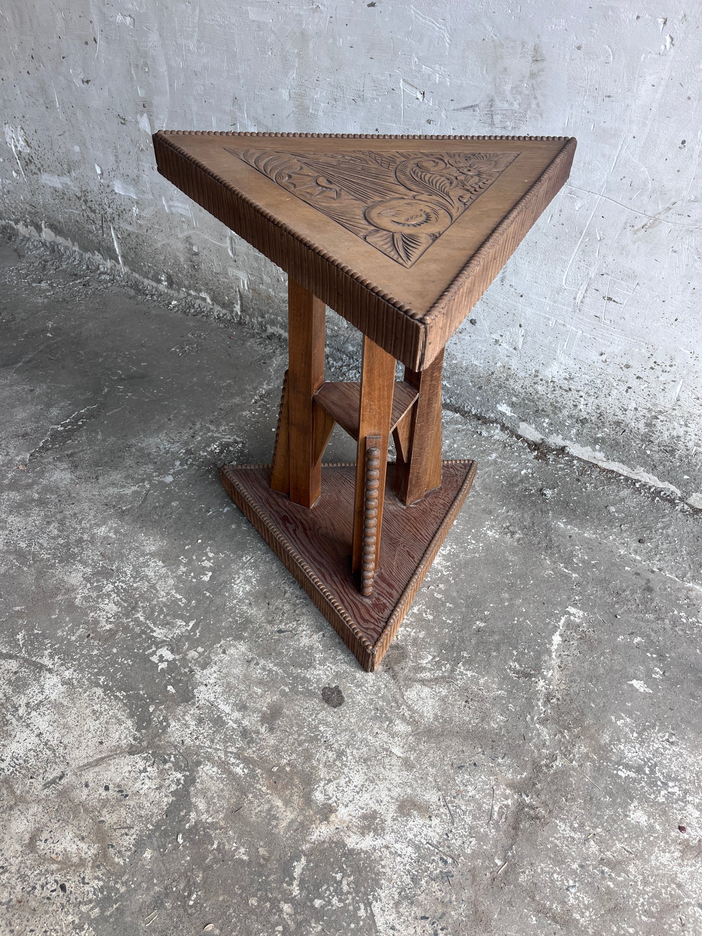 Art Nouveau Carved Wood Triangular Side Table, France, circa 1915