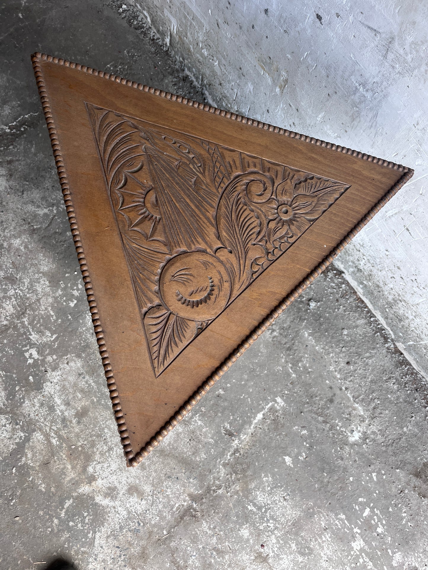 Art Nouveau Carved Wood Triangular Side Table, France, circa 1915