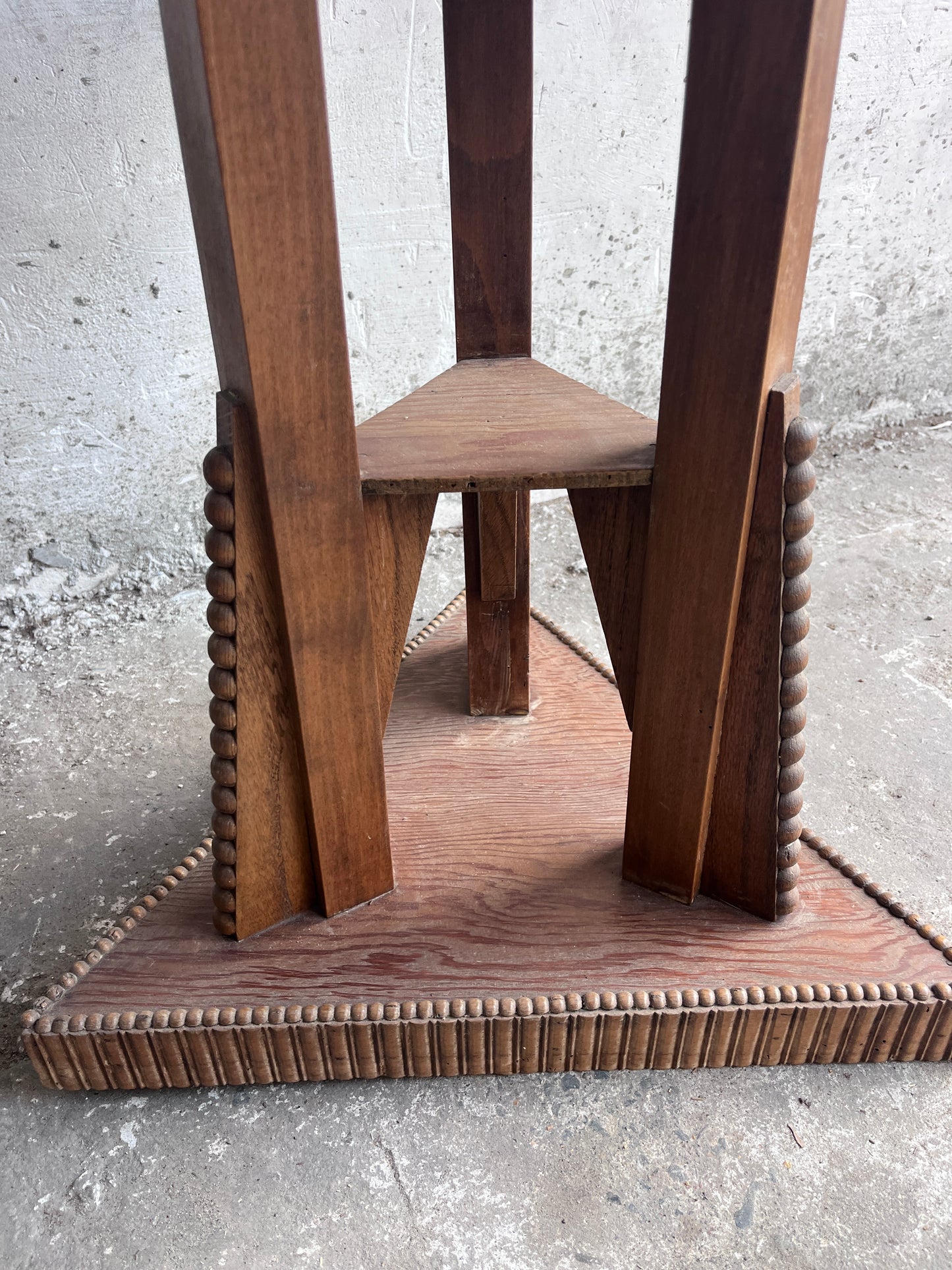 Art Nouveau Carved Wood Triangular Side Table, France, circa 1915