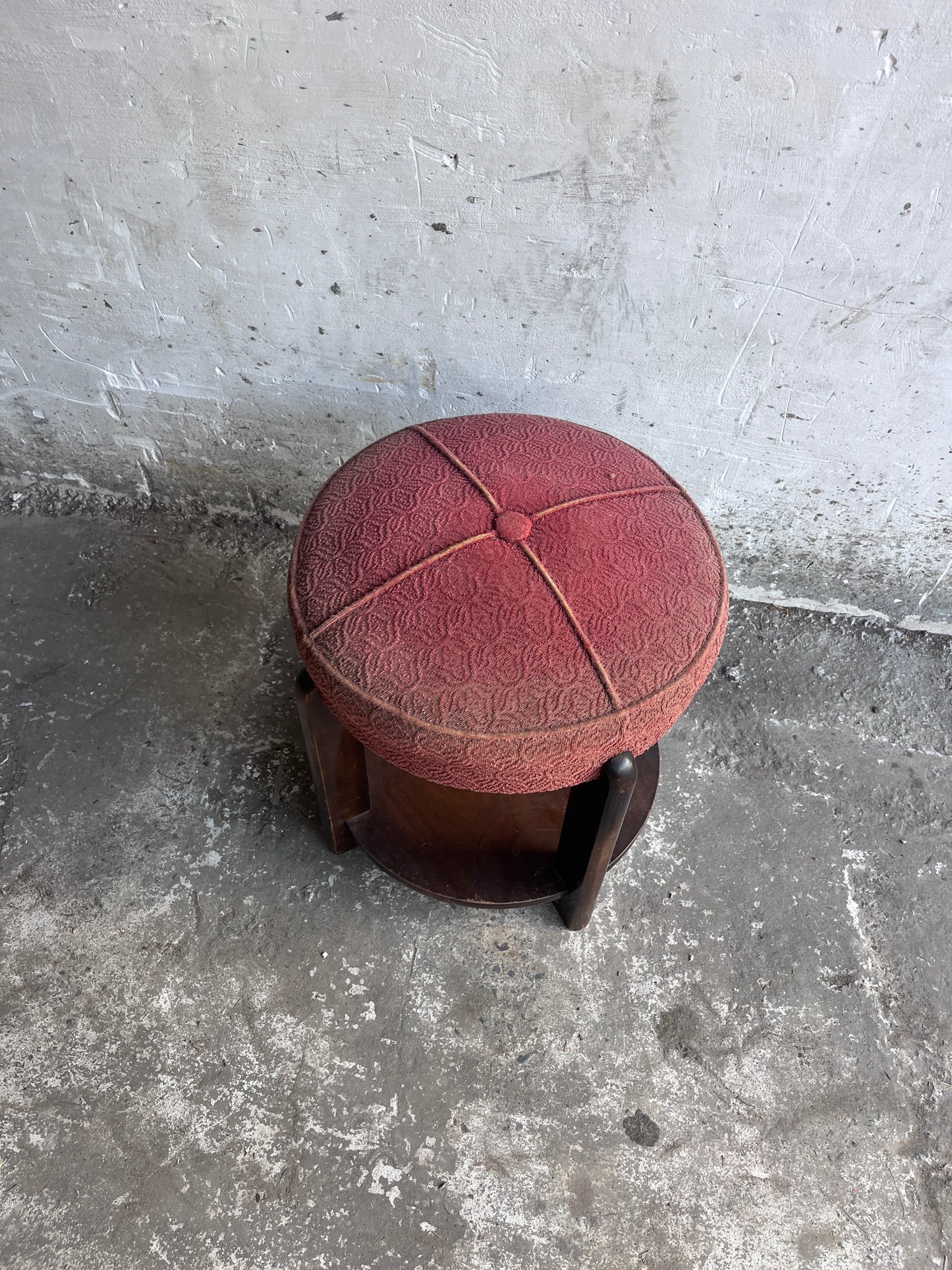 Art Deco Upholstered Stool with Lower Shelf, France, c. 1930