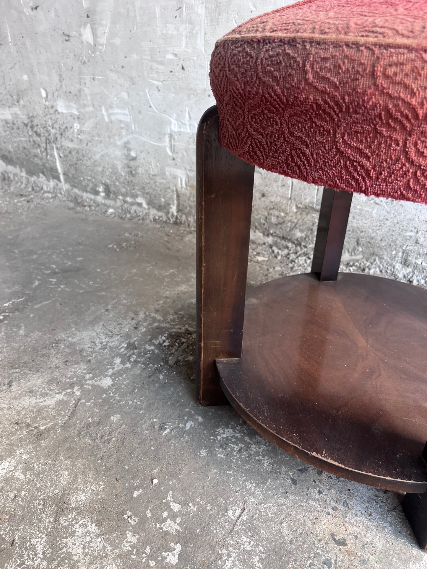 Art Deco Upholstered Stool with Lower Shelf, France, c. 1930