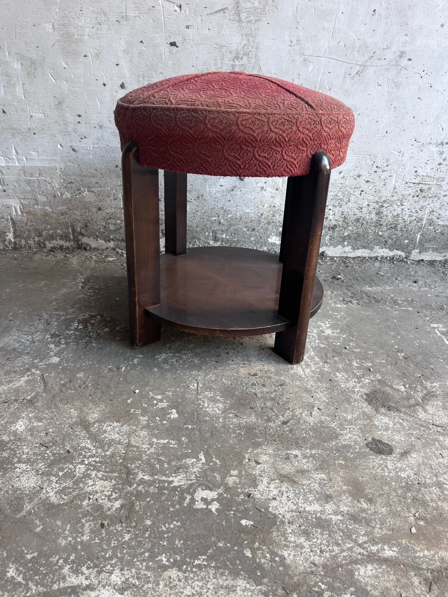 Art Deco Upholstered Stool with Lower Shelf, France, c. 1930