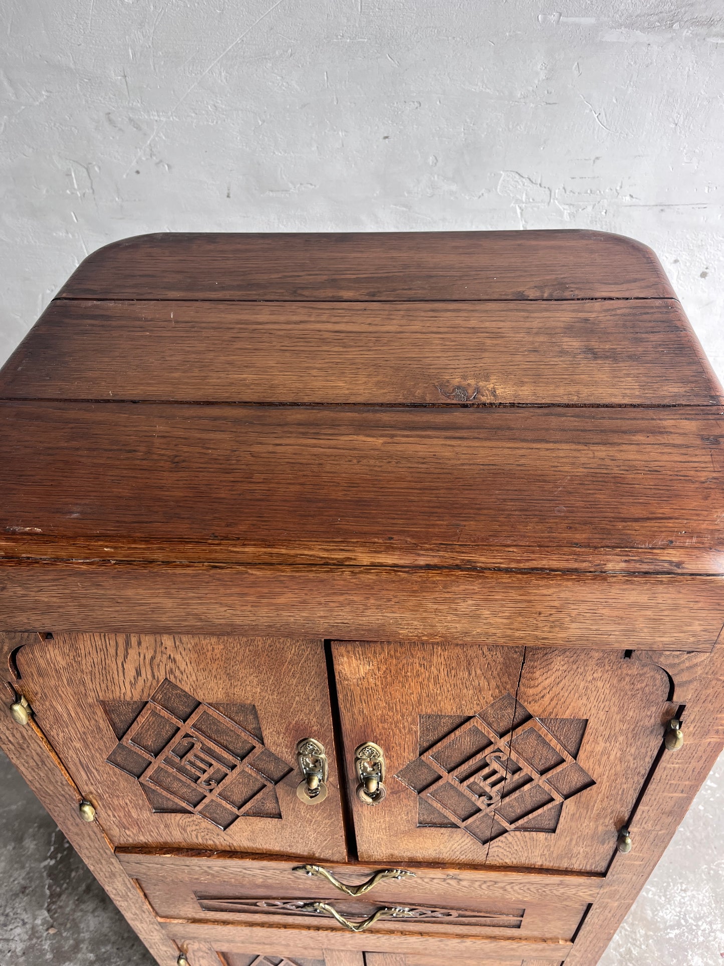 French Art Deco Oak Cabinet with Marble Top, circa 1930