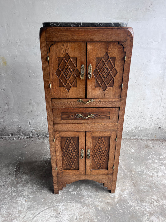 French Art Deco Oak Cabinet with Marble Top, circa 1930