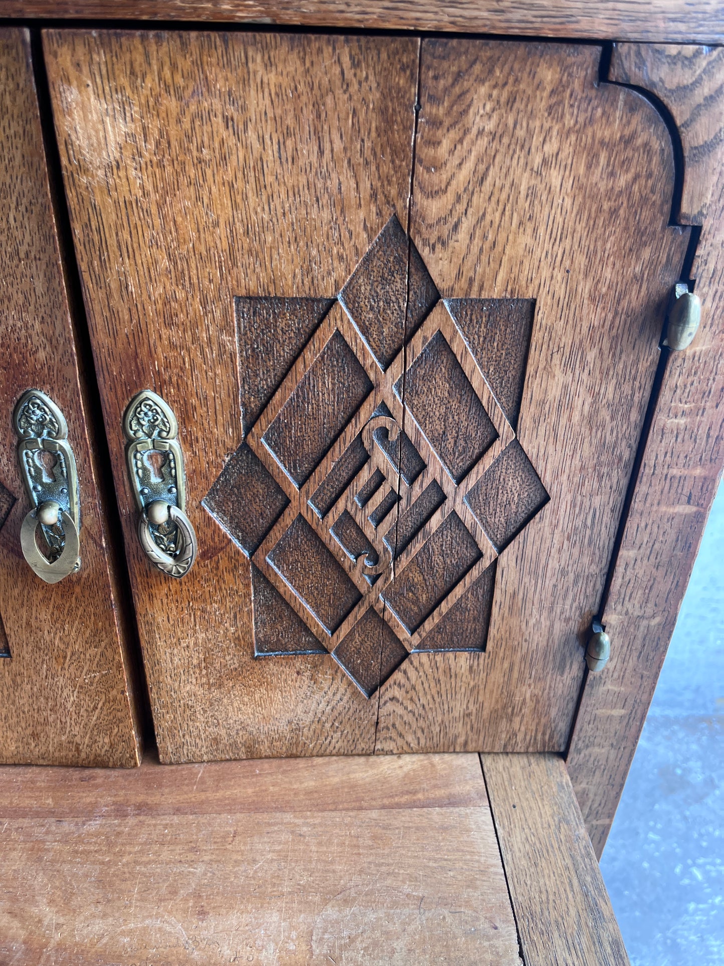 French Art Deco Oak Cabinet with Marble Top, circa 1930