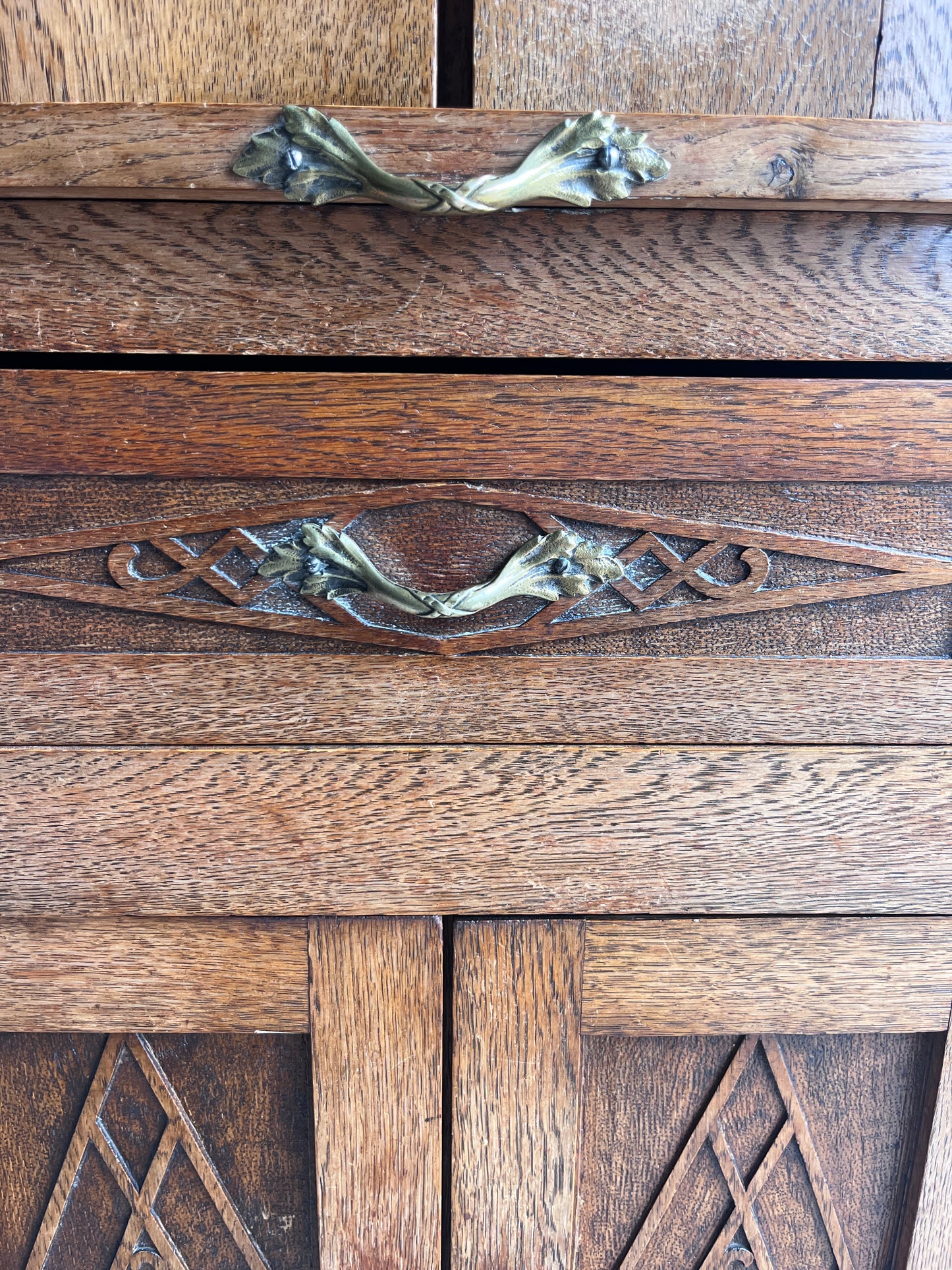 French Art Deco Oak Cabinet with Marble Top, circa 1930