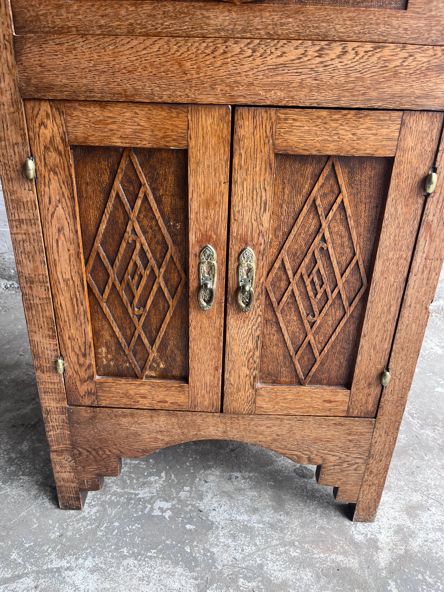 French Art Deco Oak Cabinet with Marble Top, circa 1930