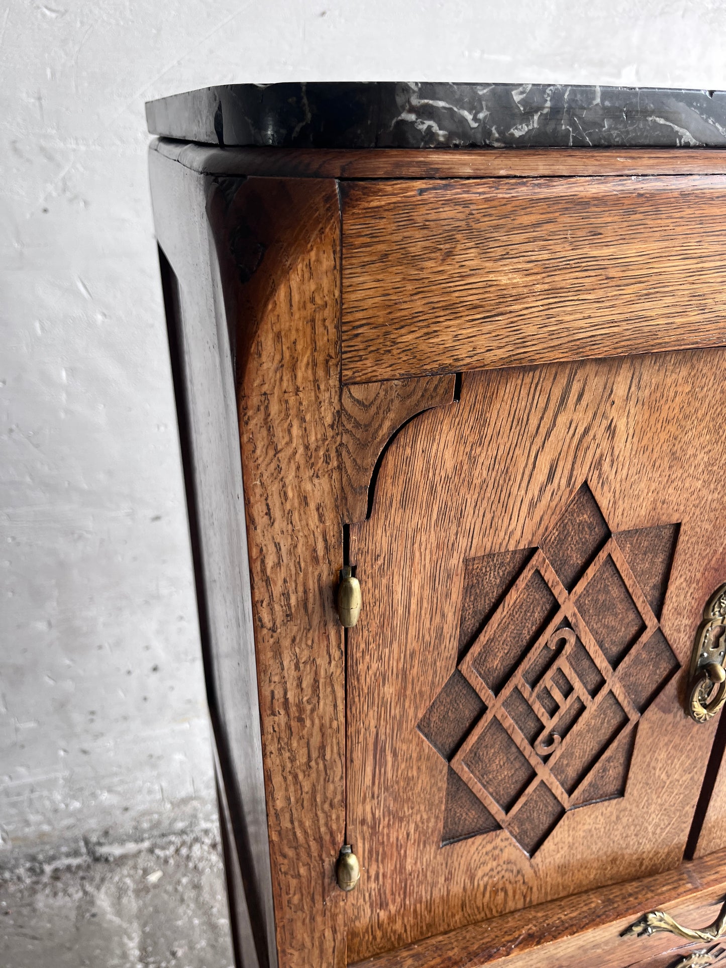 French Art Deco Oak Cabinet with Marble Top, circa 1930