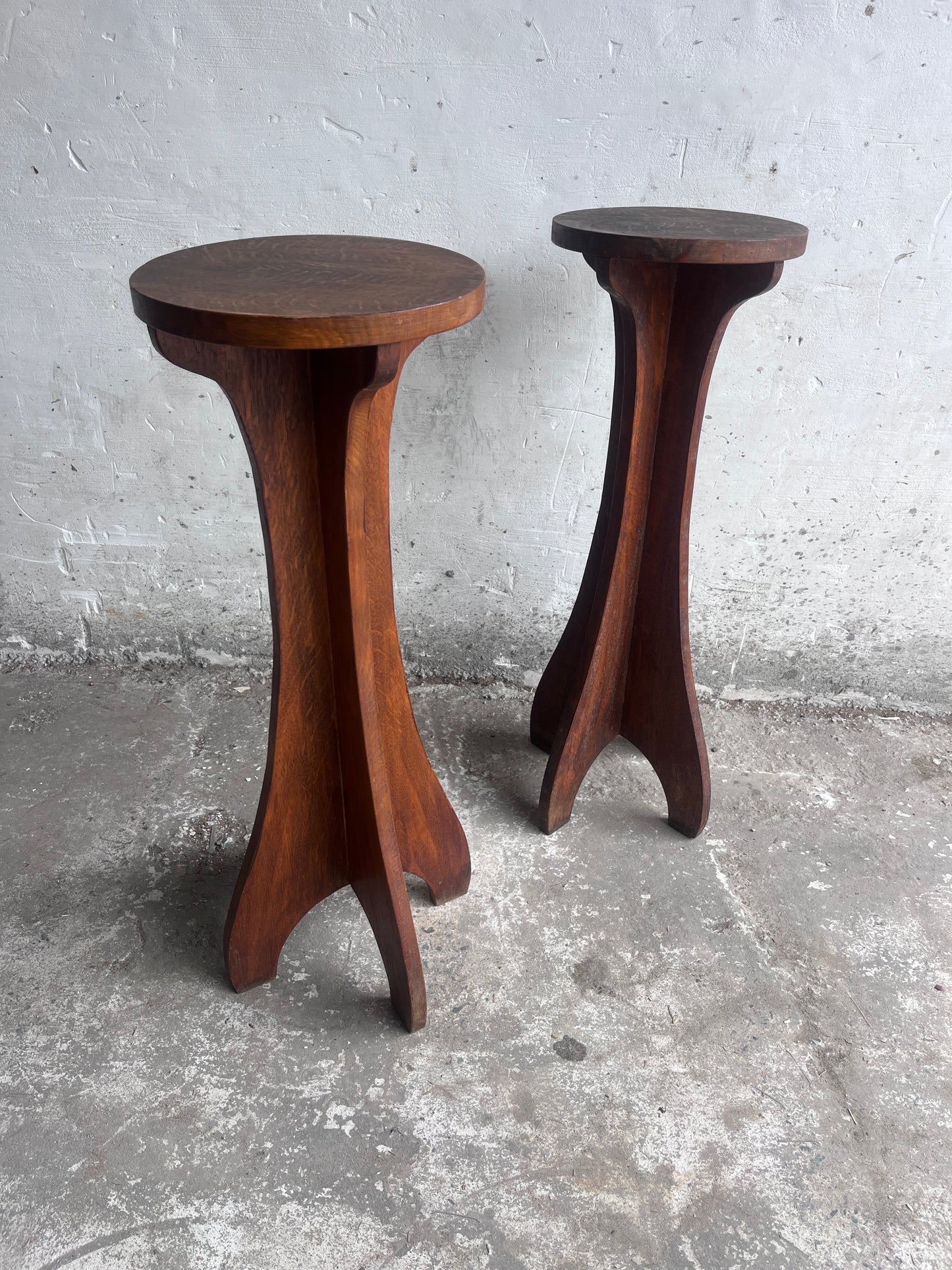 Pair of Arts & Crafts Wooden Pedestal Stands, France, circa 1920