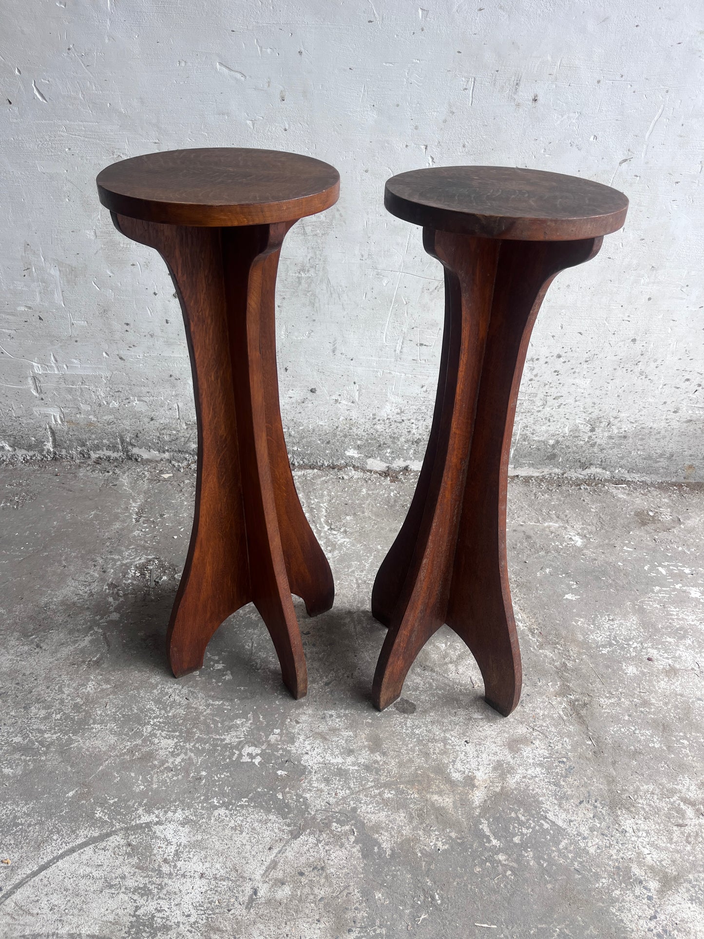Pair of Arts & Crafts Wooden Pedestal Stands, France, circa 1920