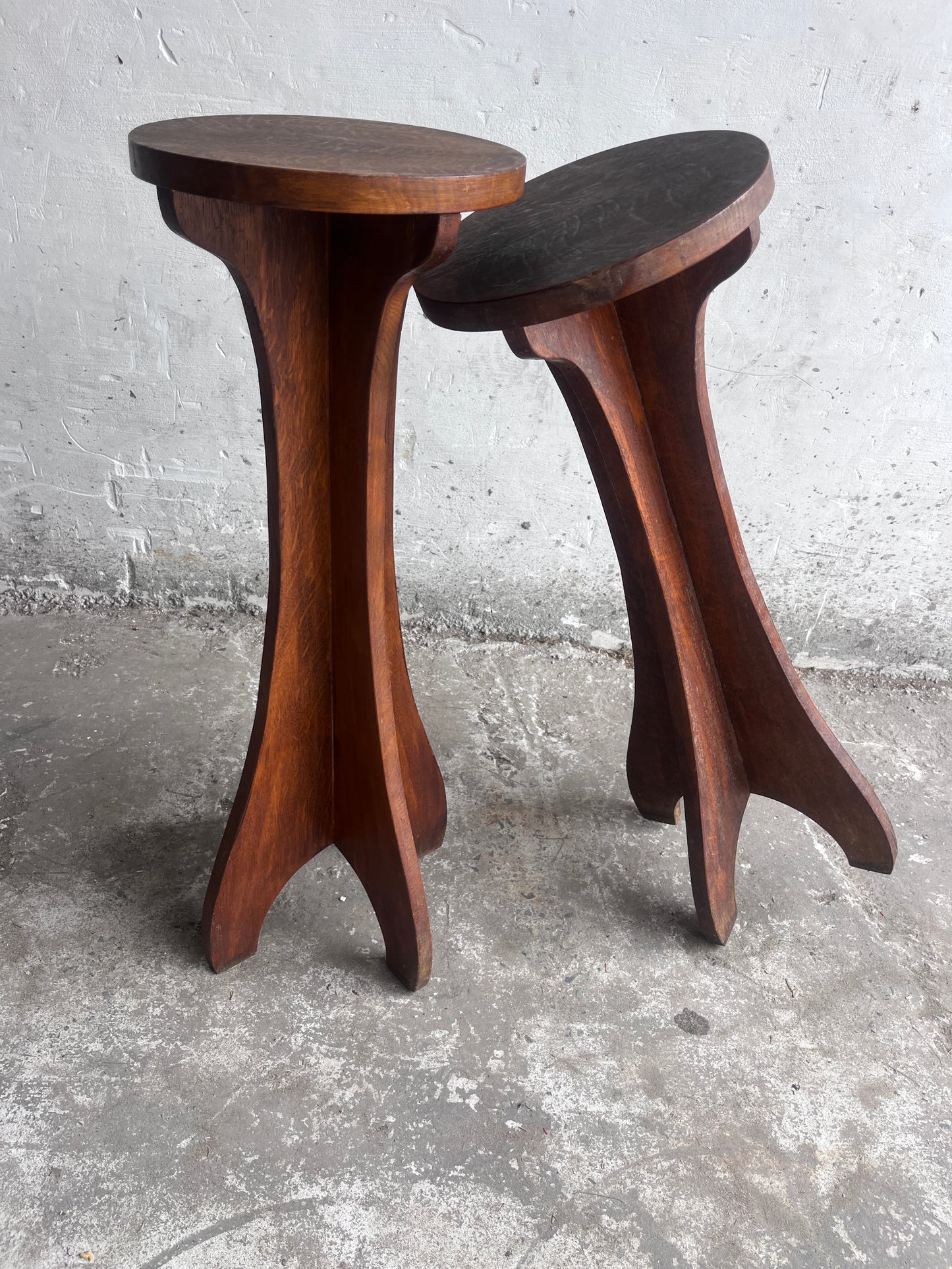 Pair of Arts & Crafts Wooden Pedestal Stands, France, circa 1920