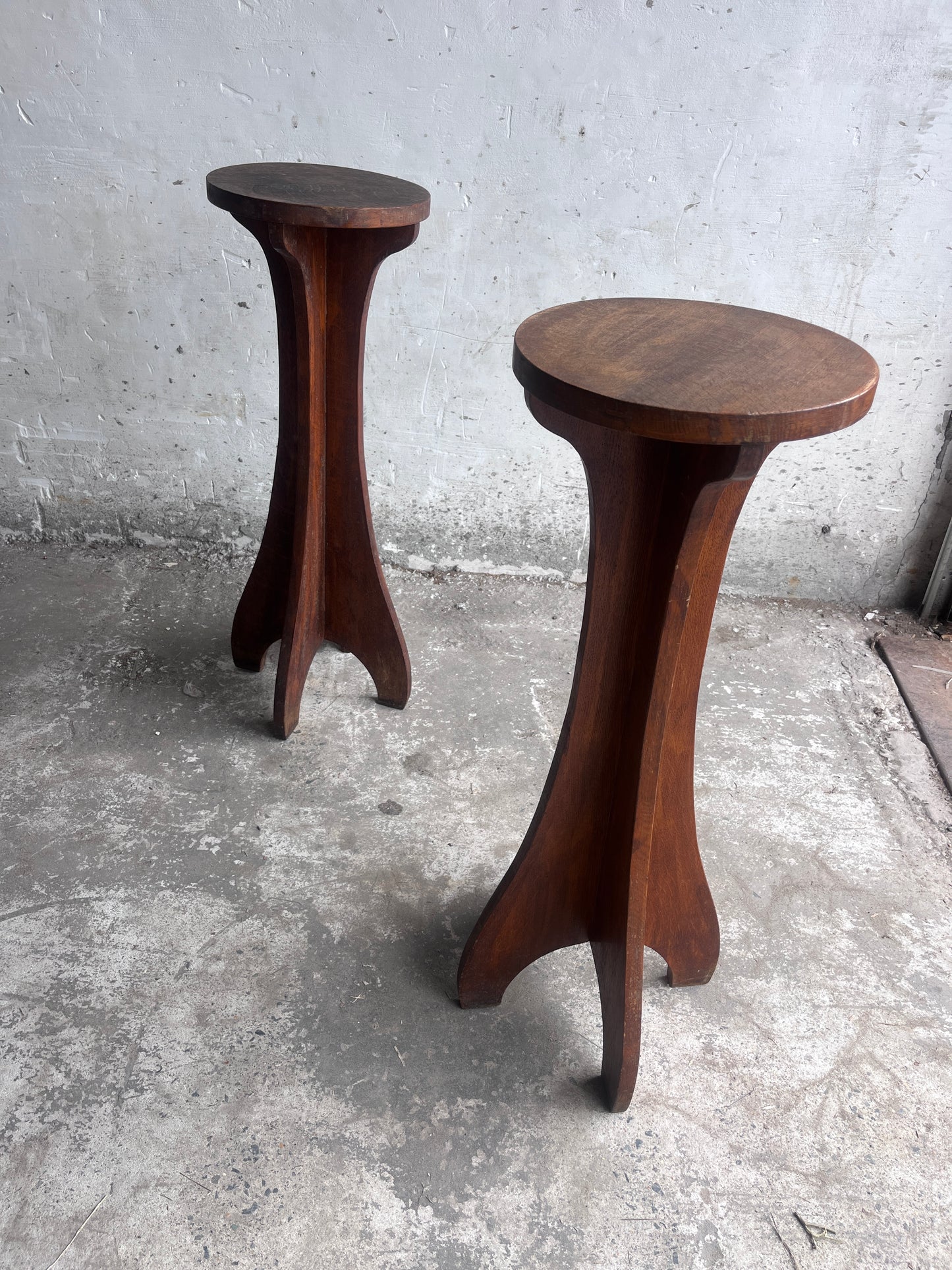 Pair of Arts & Crafts Wooden Pedestal Stands, France, circa 1920