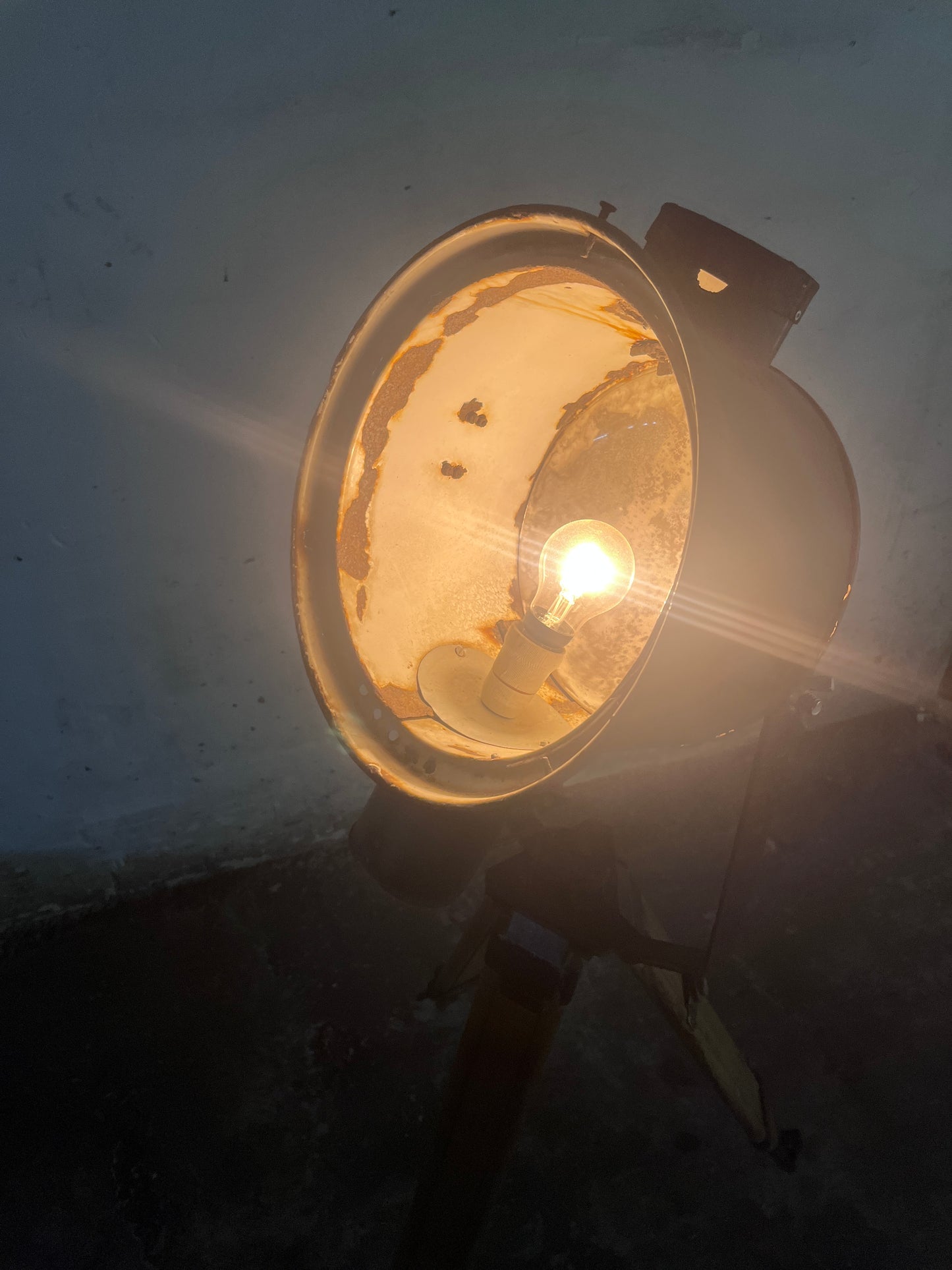 Industrial Searchlight Floor Lamp on PZO STG 4 Tripod, Poland, 1970s